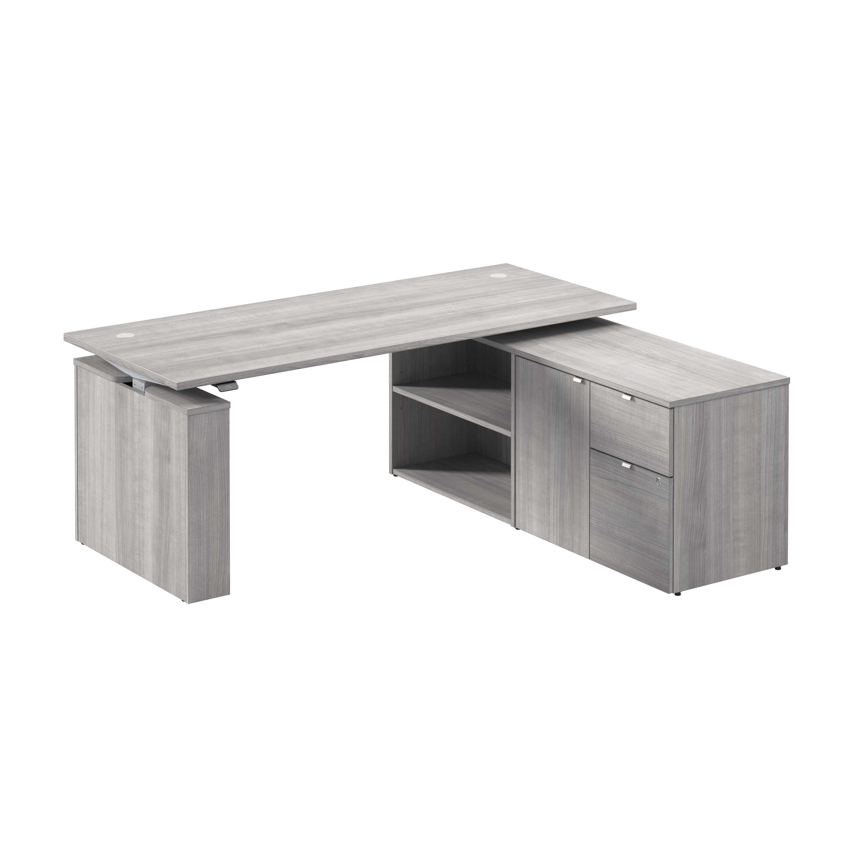 Bush Business Furniture Stratus&nbsp;72W x&nbsp;30D Electric Height Adjustable Standing Desk with Storage in Platinum Gray with Metallic Gray Base - 71.02" Width x 29.37" Depth x 27.44" Height