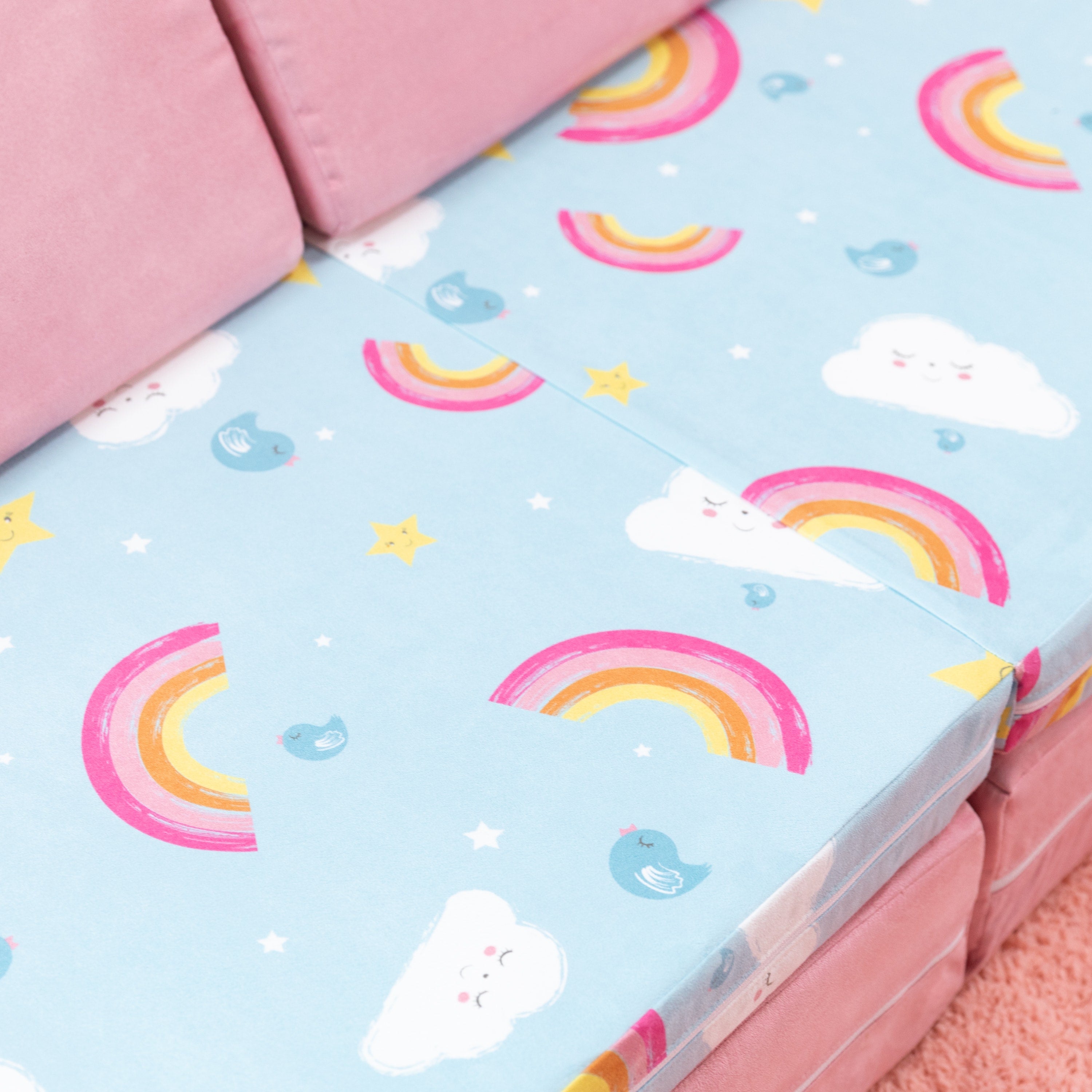 Jaxx Playscape - Imaginative Modular Furniture Playset/Sofa - Fun Kids Patterns (Rainbows / Pink)