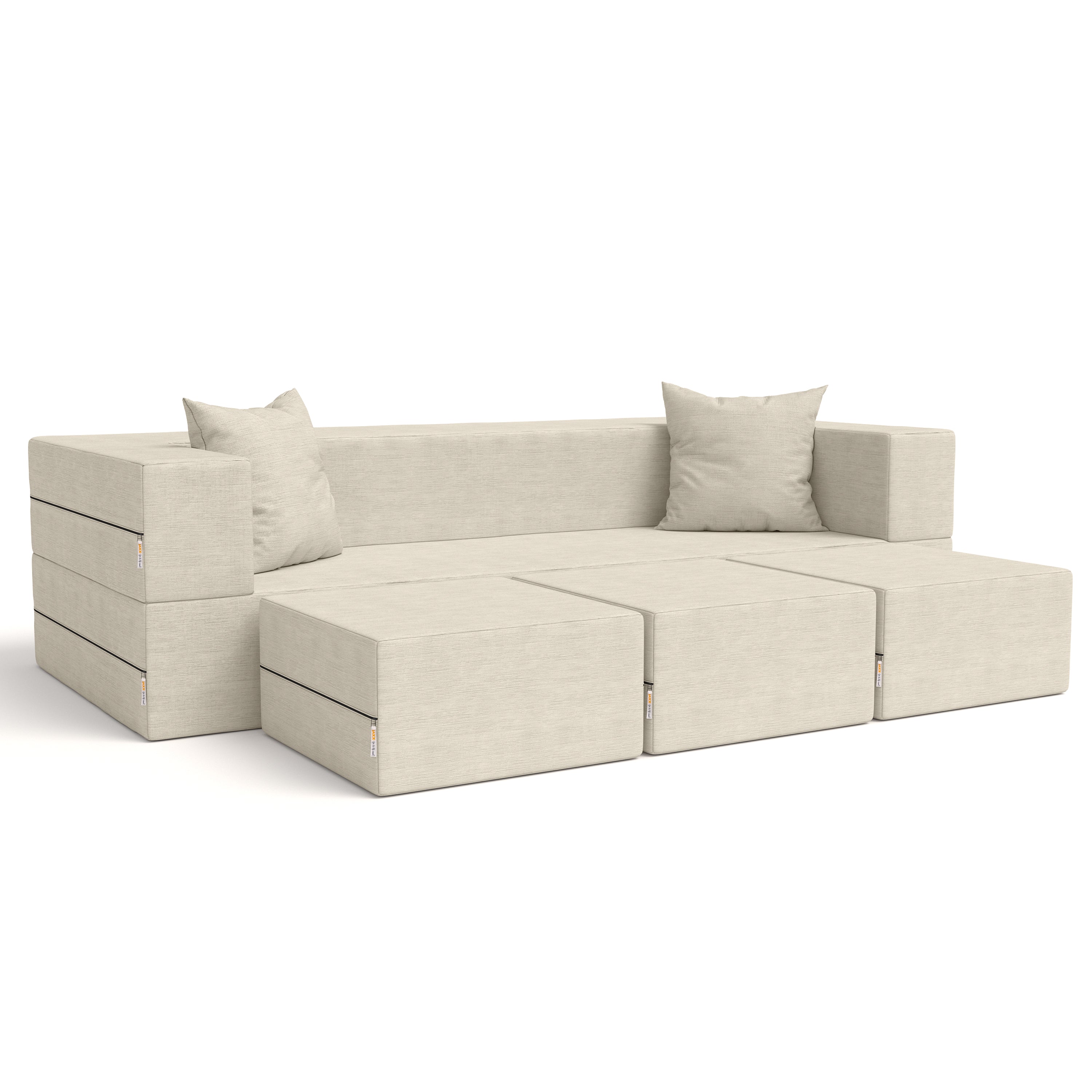 Jaxx Zipline Convertible Sleeper Sofa & Three Ottomans/California King-Size Bed, Textured Microvelvet - Ivory