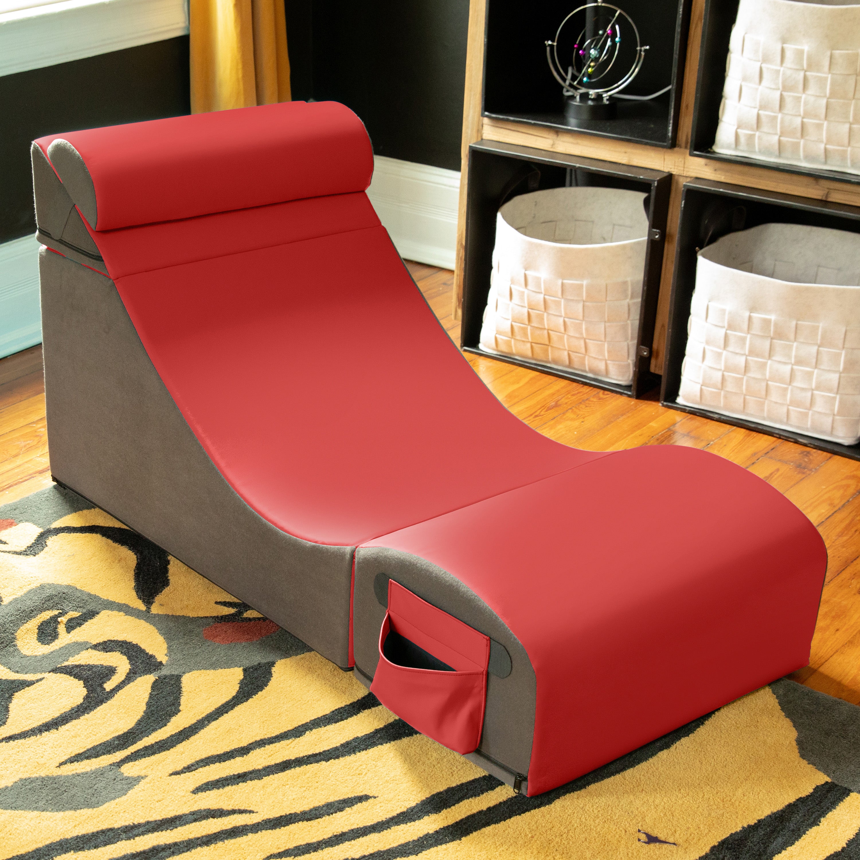 Jaxx Flexx V-Tex Convertible 3 in 1 Gamer Chair, Table, & Ottoman w/ Adjustable Headrest & Pocket - Vinyl Red
