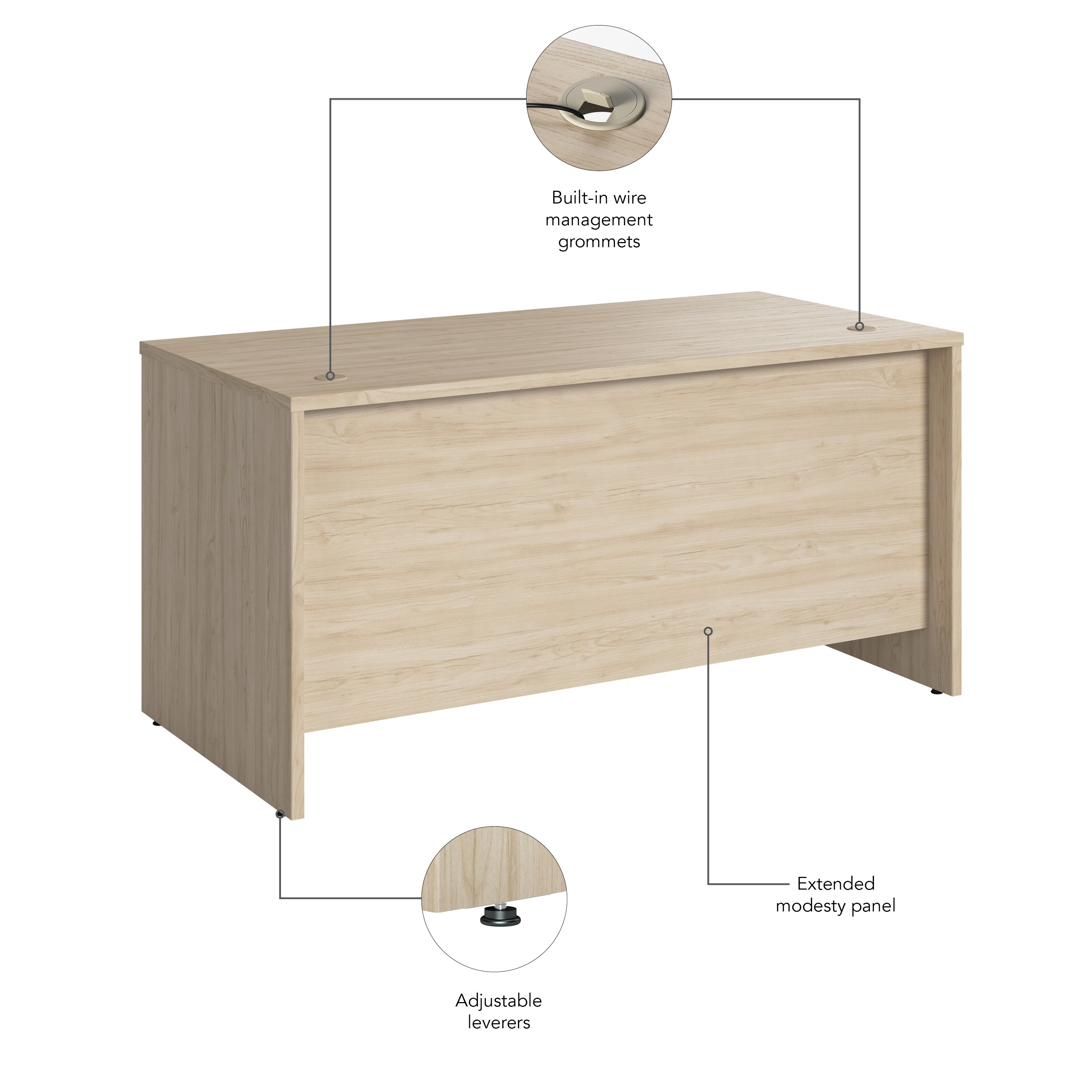 Bush Business Furniture Studio C 60W x 30D Office Desk in Natural Elm - 59.45" Width x 29.37" Depth x 29.84" Height