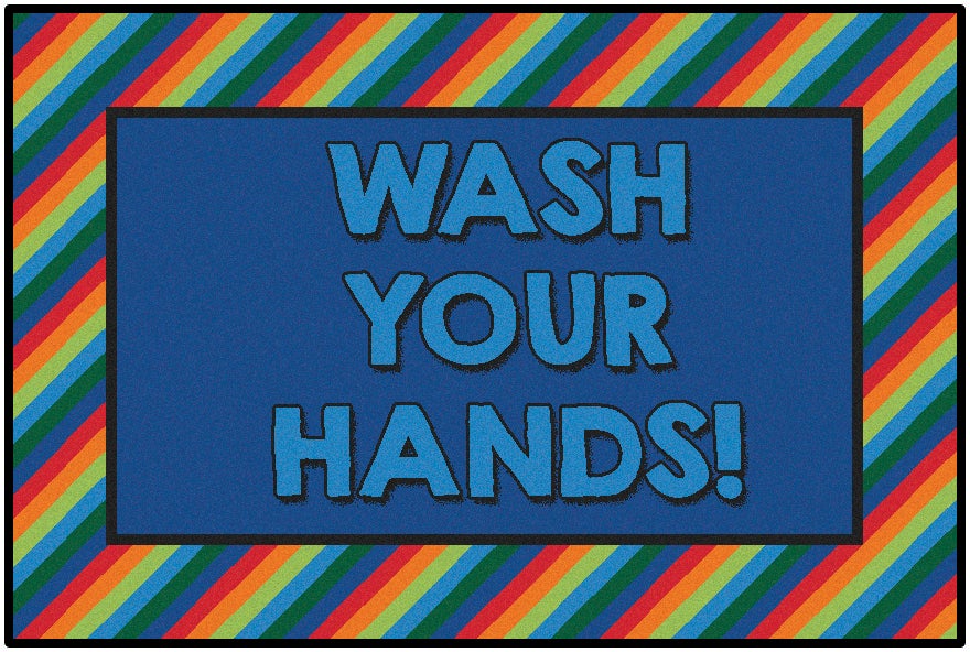 Rainbow Striped Wash Your Hands Rug - 3ft x 4ft 6in - Rectangle - Multi