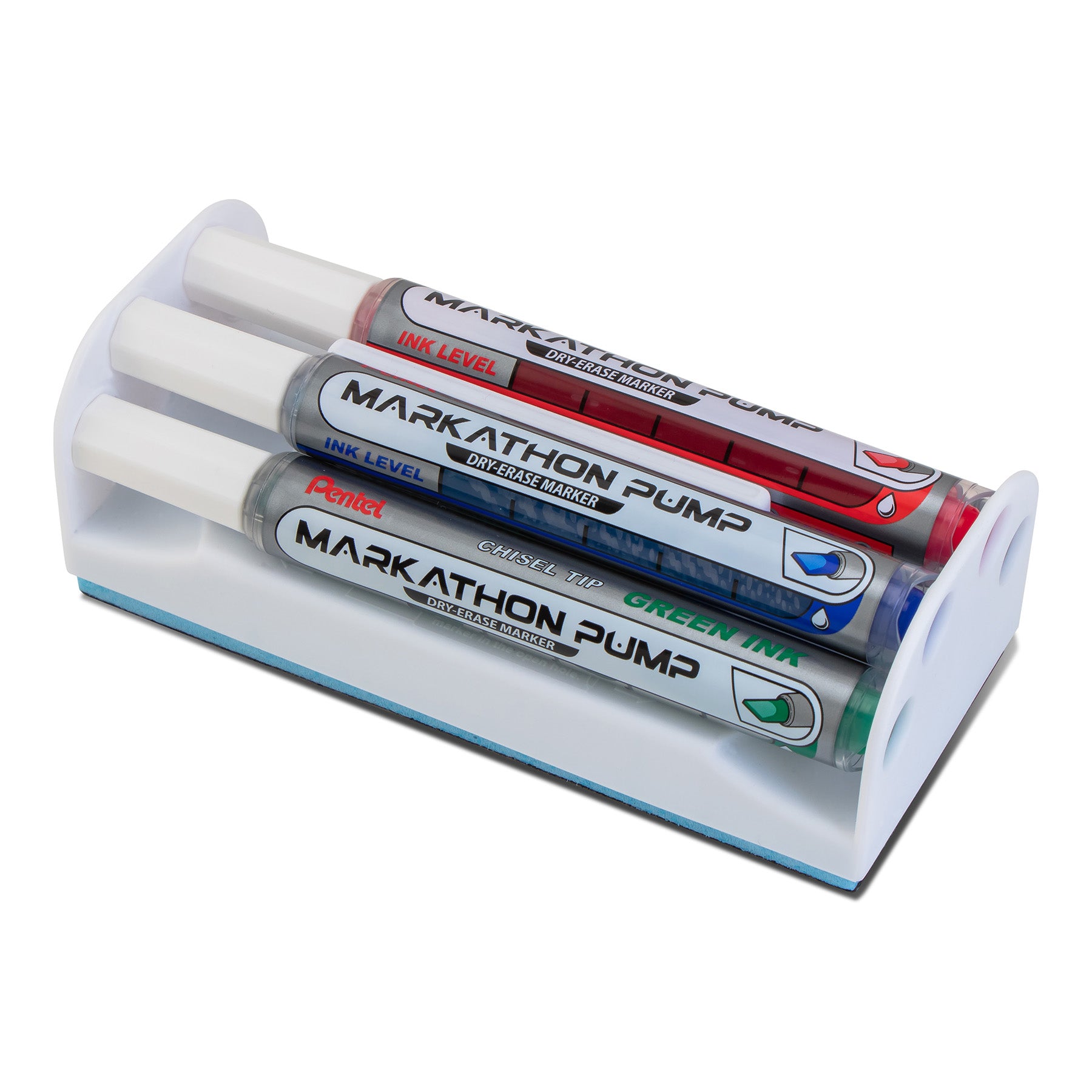 Markathon Pump Dry Erase Marker, Chisel Tip, Assorted Colors, 4-Pack with Eraser