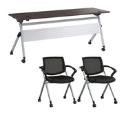 Bush Business Furniture Envision 72W Training Table with Powered Grommets and 2 Chairs with Arms in Storm Gray - 71.02" Width x 23.54" Depth x 32.87" Height