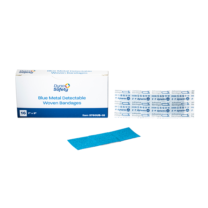 Blue Metal Detectable Woven Bandage, 1” x 3” - 16 pcs per Box/50 Boxes per Case