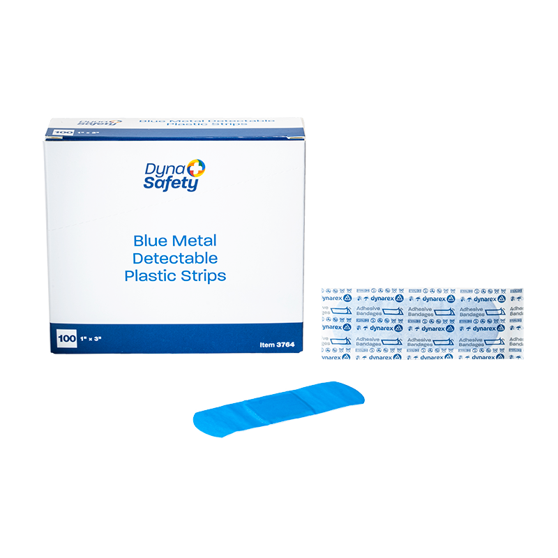 Blue Metal Detectable Plastic Strip, 1” x 3” - 100 pcs per Box/24 Boxes per Case