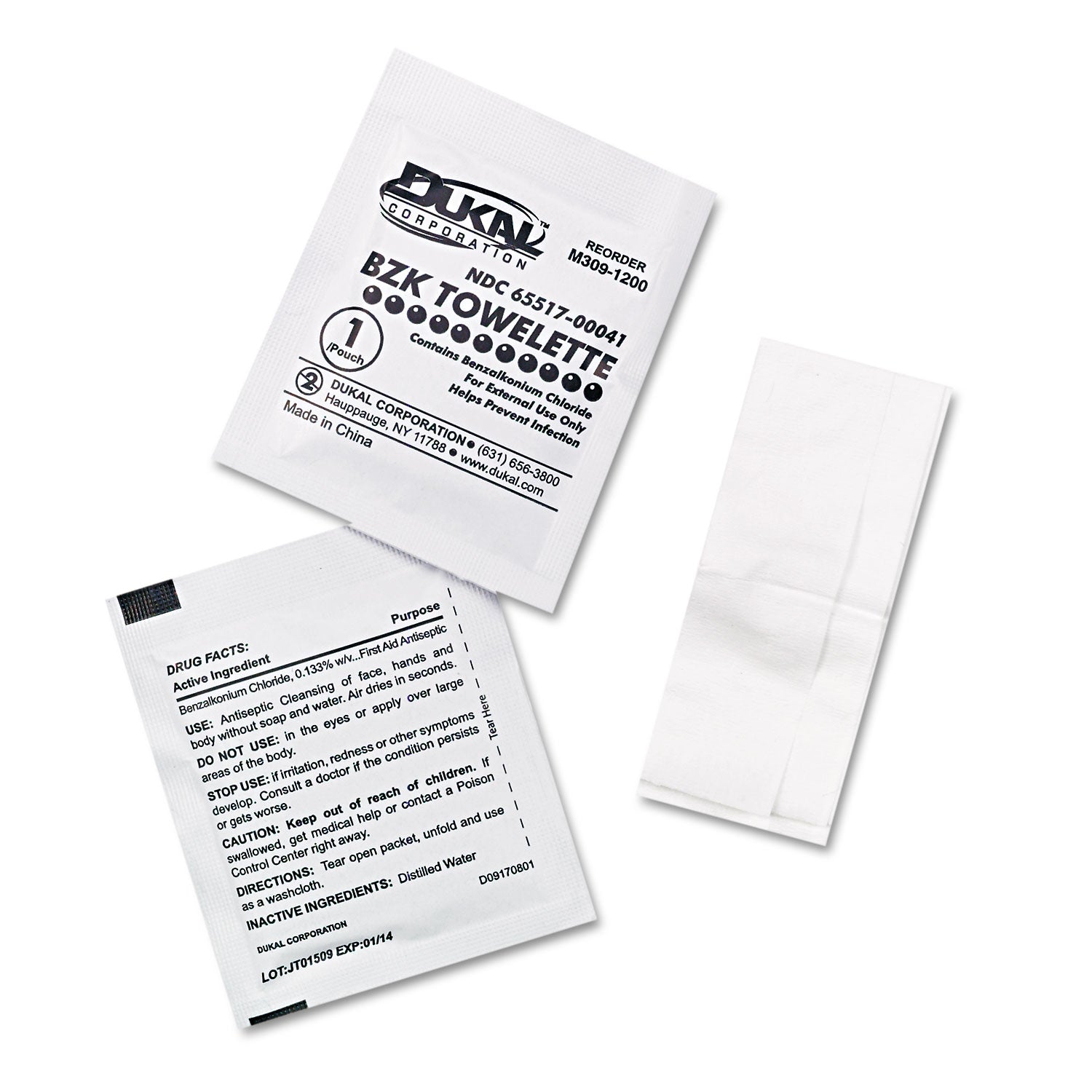First Aid Only BZK Antiseptic Towelettes, 4.75" x 7.75", White, 10 Towelettes per Box