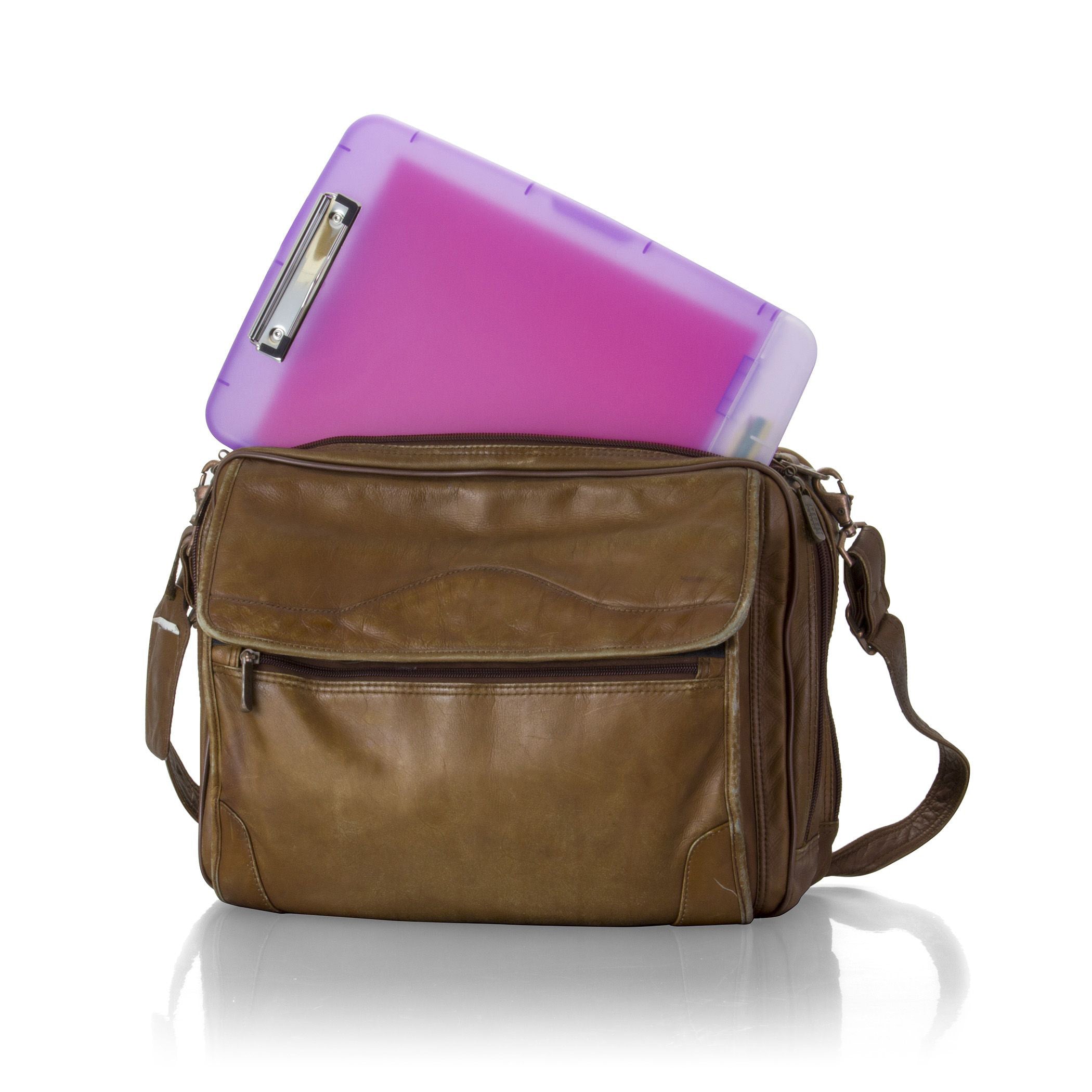 Slim Clipboard Storage Box, Low Profile Clip & Storage Compartment, Purple