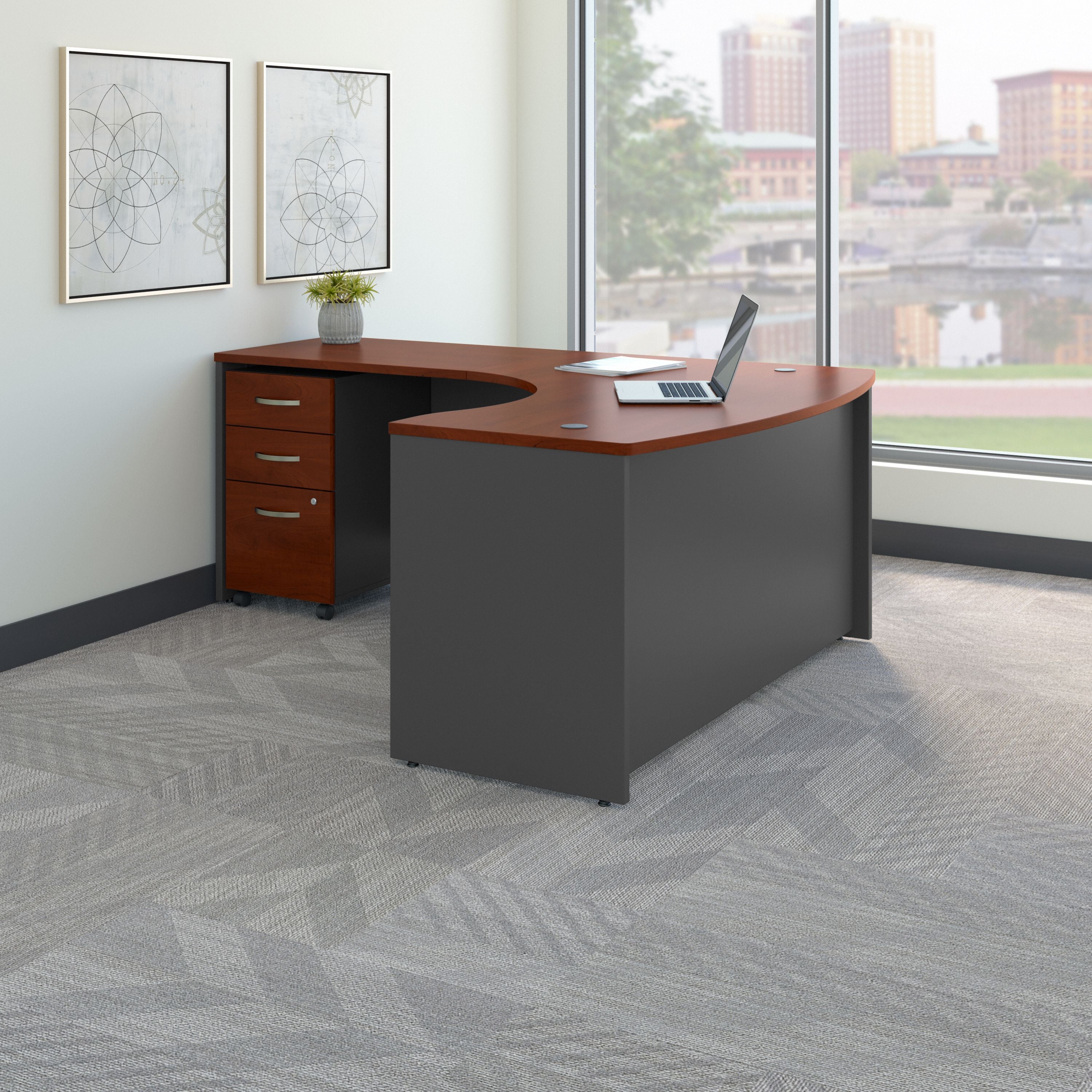 Bush Business Furniture Series C Left Handed L Shaped Desk with Mobile File Cabinet in Hansen Cherry - 58.86" Width x 78.3" Depth x 29.84" Height