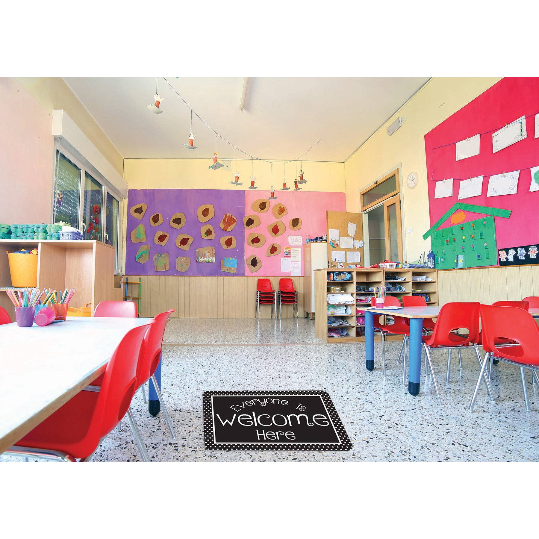 Welcome Mat with Slip Resistant Backing, 15.5" x 23.5", Black and White Dots Everyone is Welcome Here
