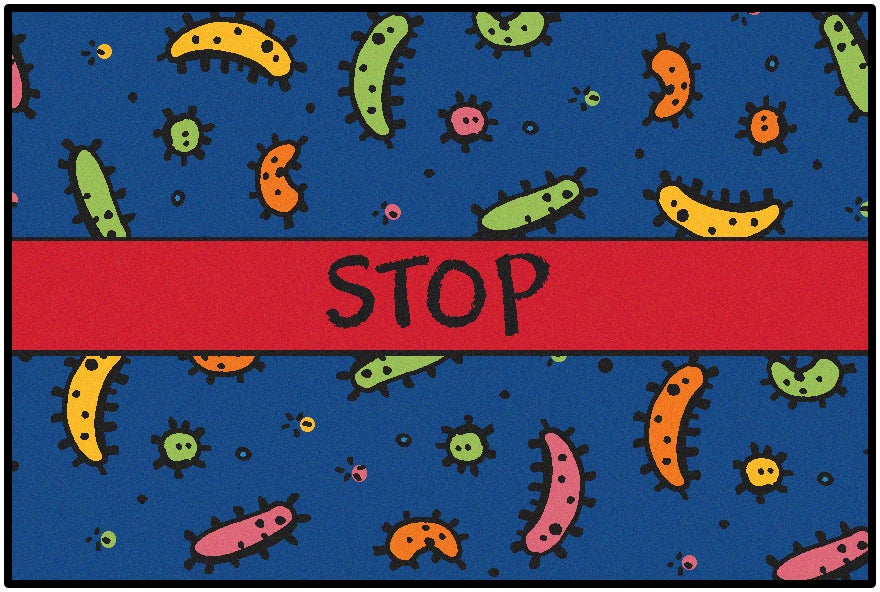 Stop the Germs Rug - 3ft x 4ft 6in - Rectangle - Blue