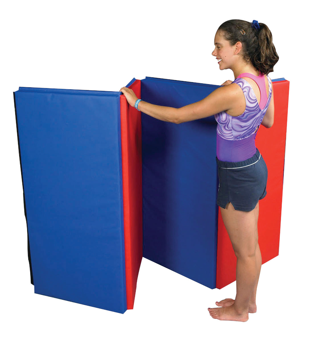 Cando Folding Mat - Folds Every 2 Feet  - 1-3/8" Envirosafe Foam With Cover - 4' X 8' - Alternating Colors Royal And Red