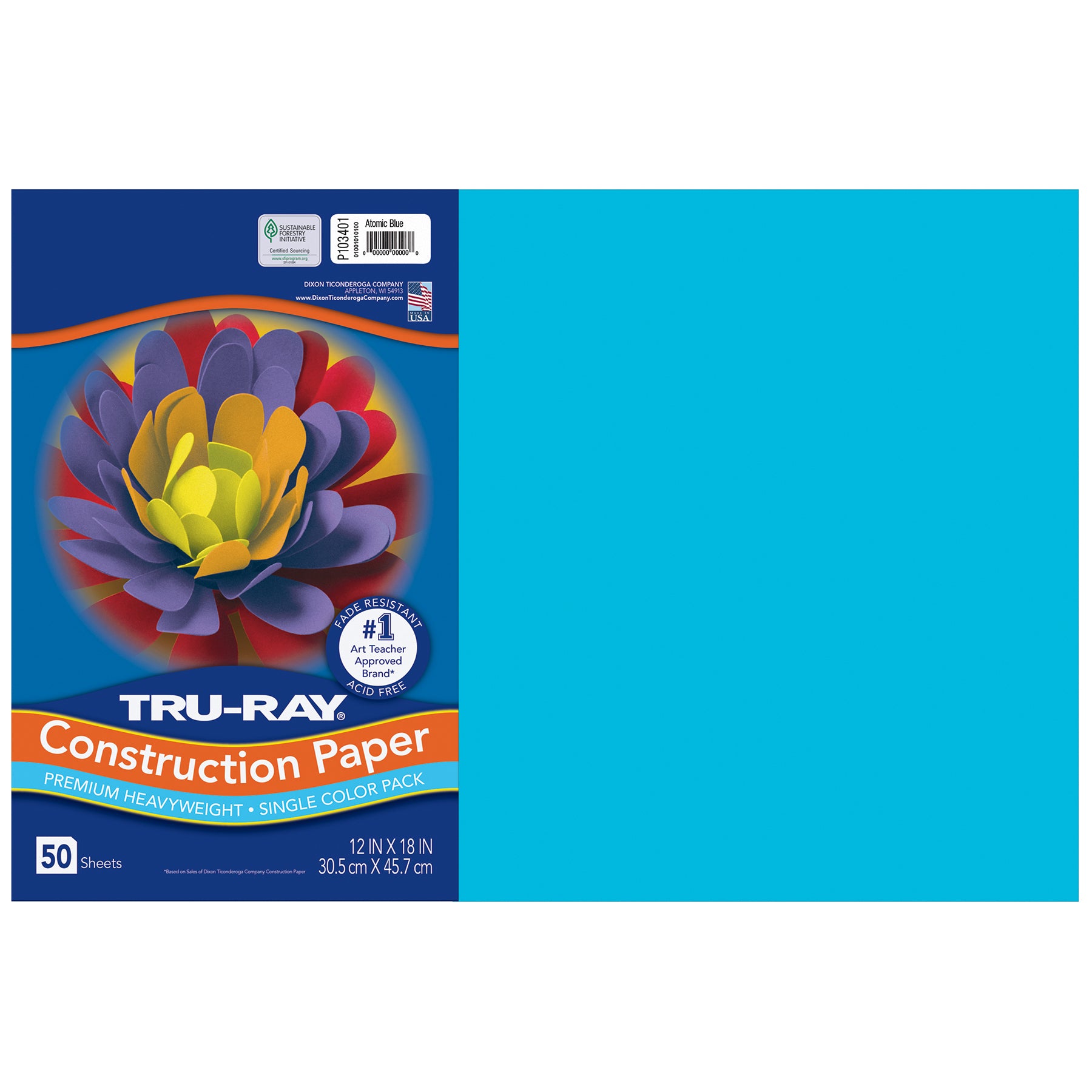 Construction Paper, Heavyweight, Atomic Blue, 12" x 18", 50 Sheets