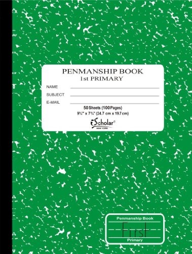 IScholar Grade 1 Primary Composition Notebook  7.75 X 9.75 Inches  50 Sheets  Skip Line Ruling  Green Marble (10018)