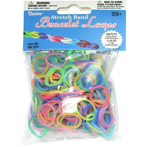 Darice Stretch Band Bracelet Loops Assorted Glow in the Dark Colors 300 Bands 12 Clasps
