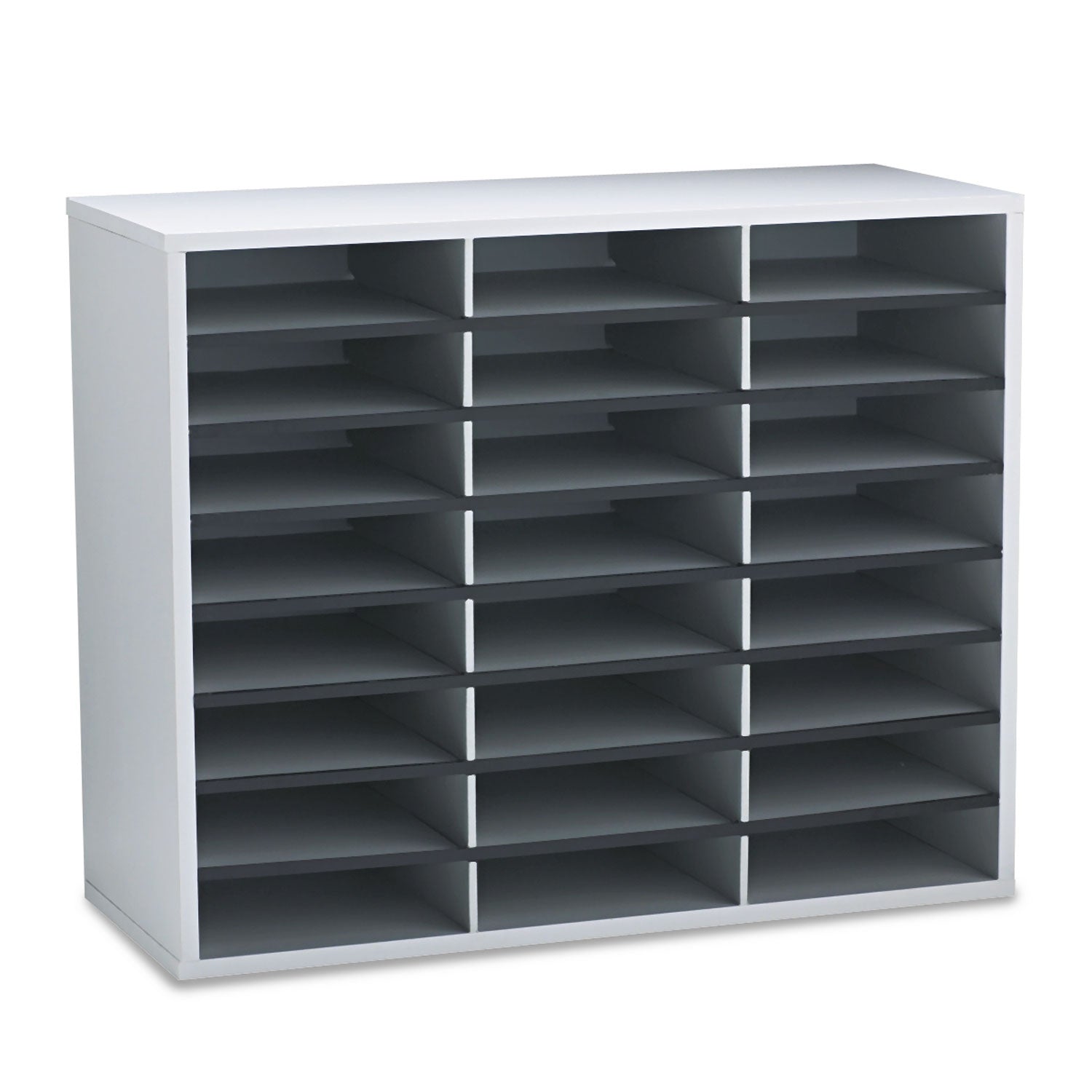 24 Compartment(s) - Compartment Size : 2.50" x 9" - 23.44" Height x 29" Width x 11.88" Depth - Corrugated, Adhesive Label - Melamine - Dove Gray - Fiberboard, Wood - 1 Each