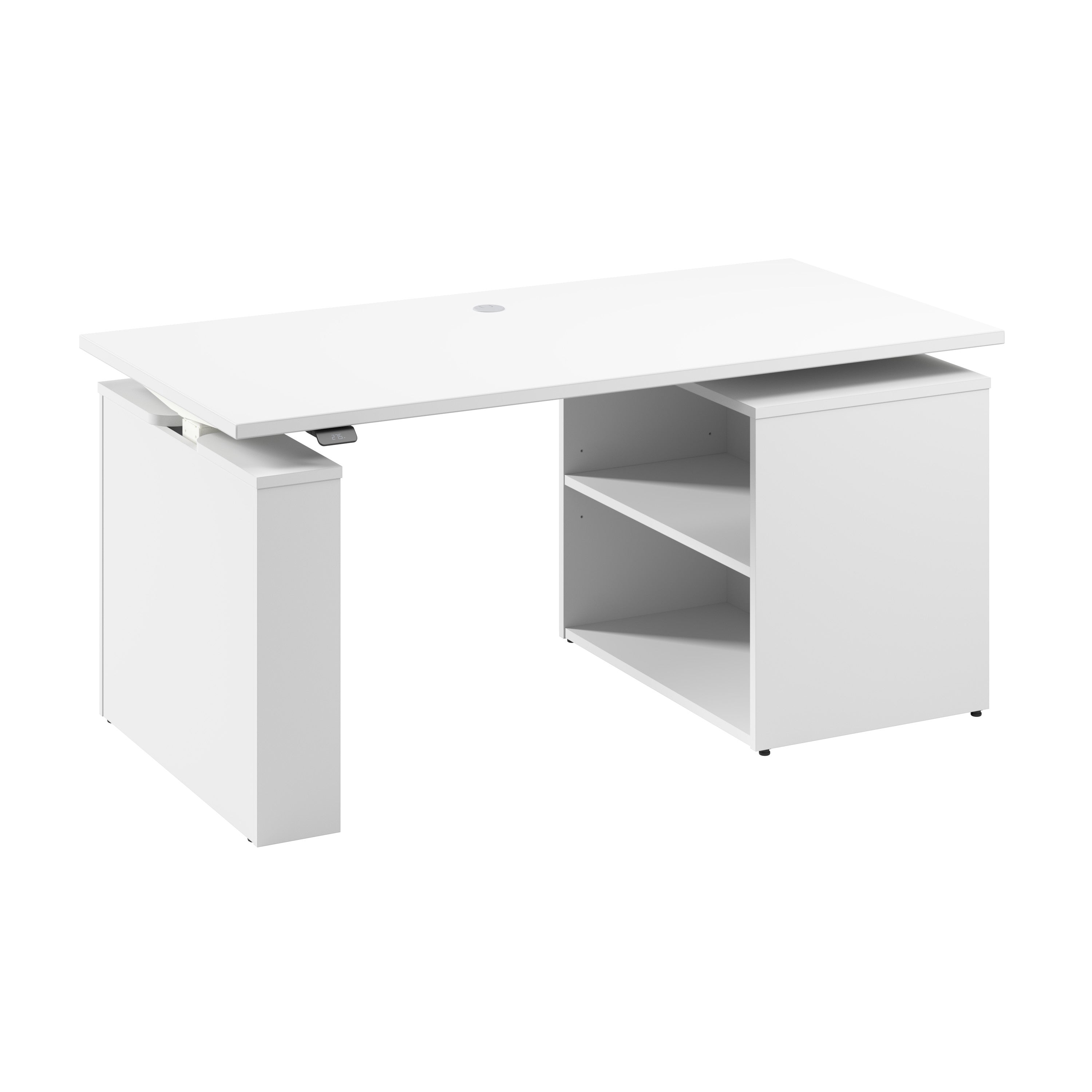 Bush Business Furniture Stratus&nbsp;60W x&nbsp;30D Electric Height Adjustable Standing Desk with Bookcase in White with White Base - 59.45" Width x 29.37" Depth x 27.44" Height