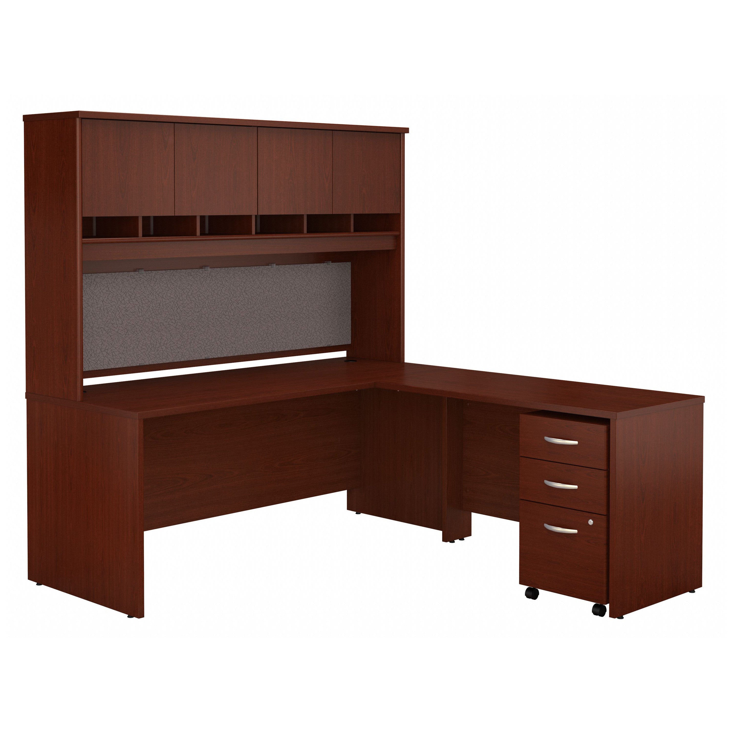 Bush Business Furniture Series C 72W L Shaped Desk with Hutch and Mobile File Cabinet in Mahogany - 71.02" Width x 77.05" Depth x 72.78" Height