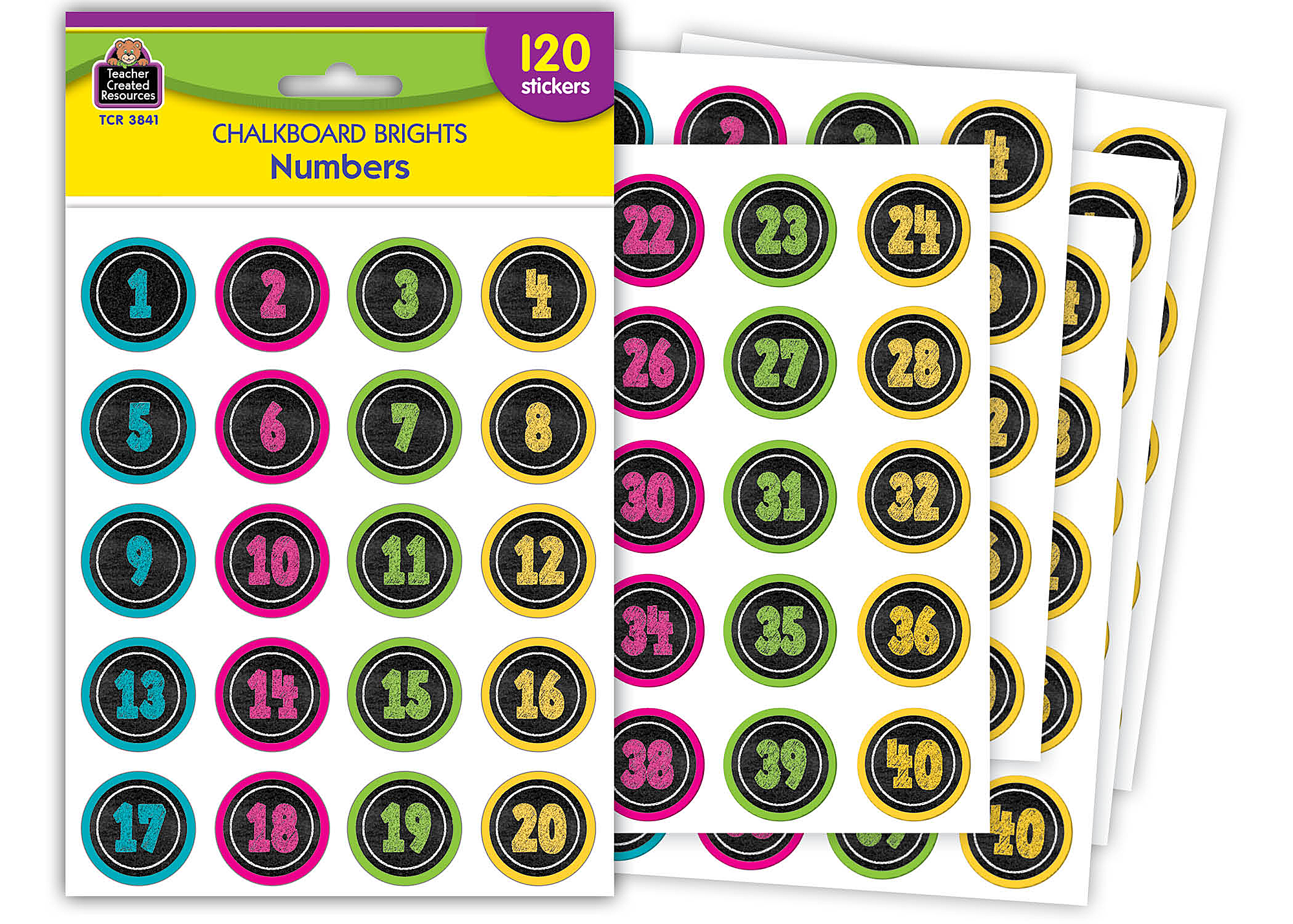 Chalkboard Brights Numbers Stickers