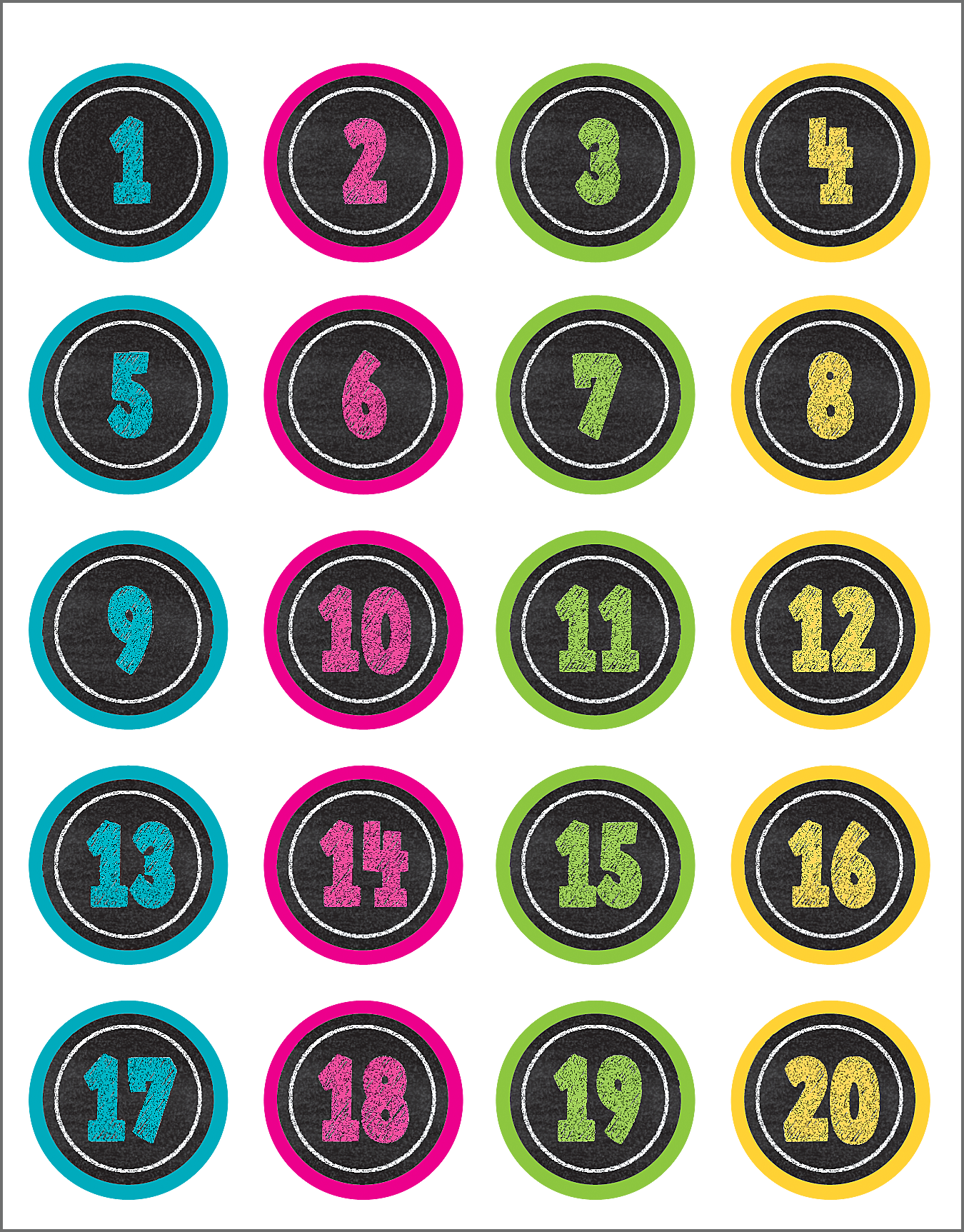 Chalkboard Brights Numbers Stickers