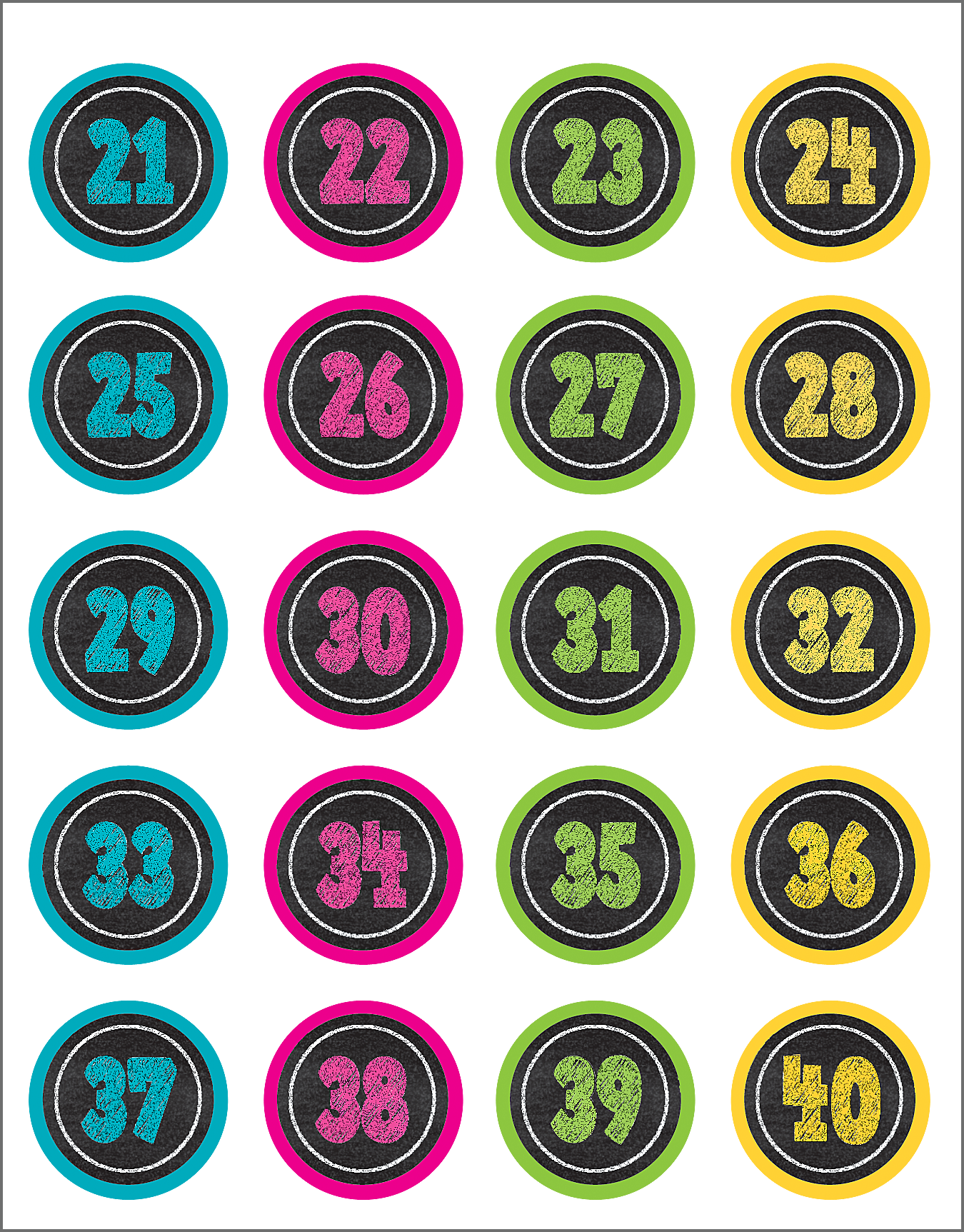 Chalkboard Brights Numbers Stickers