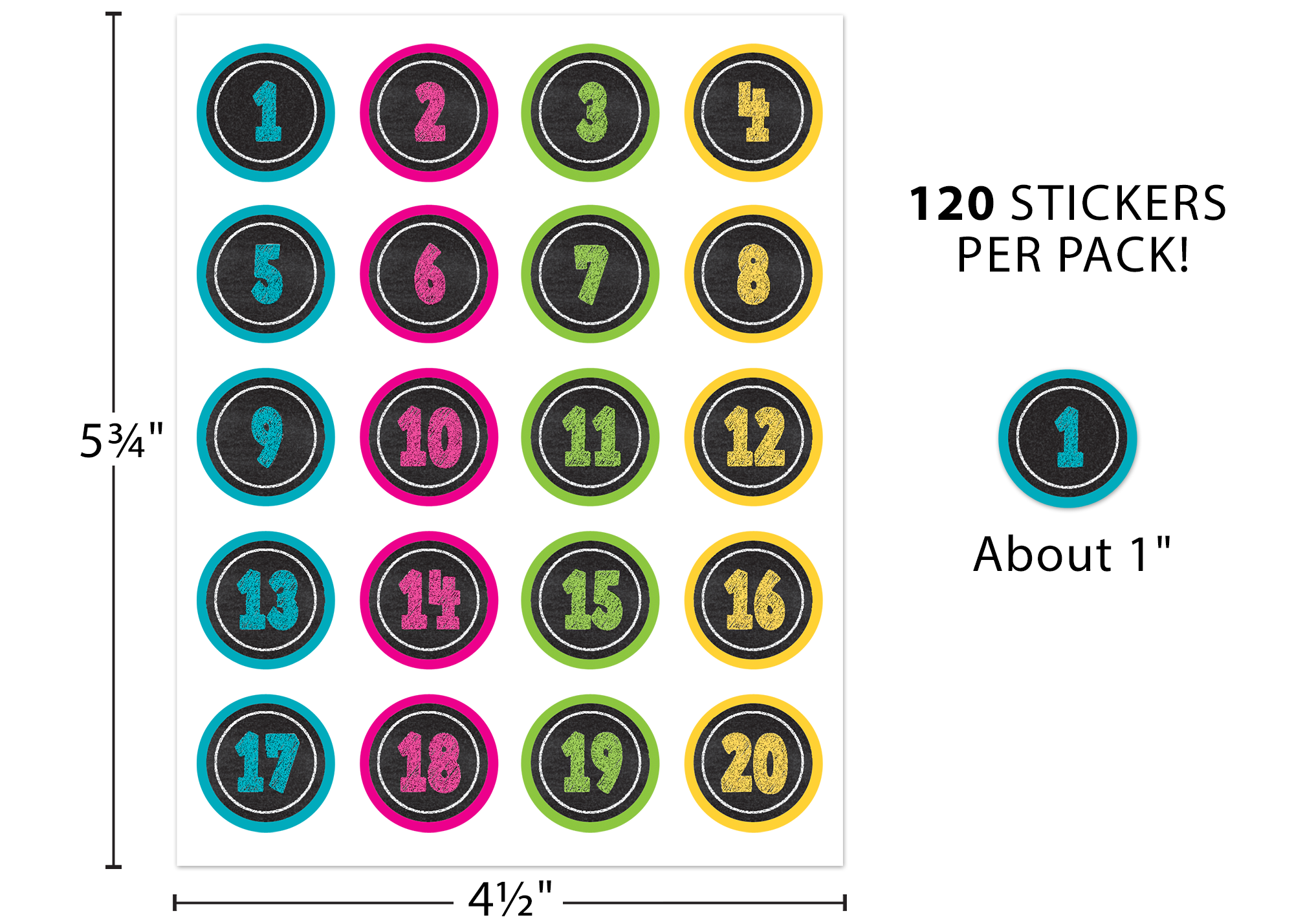 Chalkboard Brights Numbers Stickers