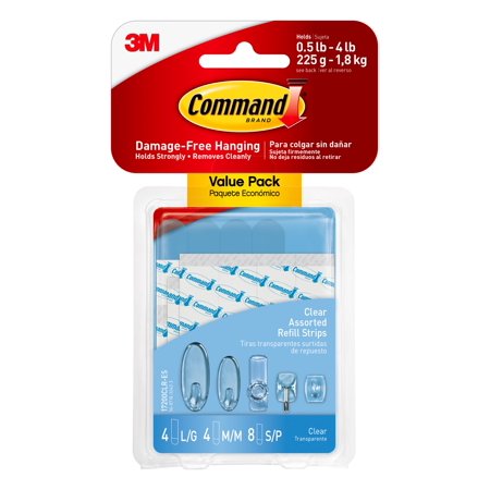 Command Clear Assorted Refill Strips, 8-Small, 4-Medium, 4-Large Strips/pack, Plastic, Sold by at Home