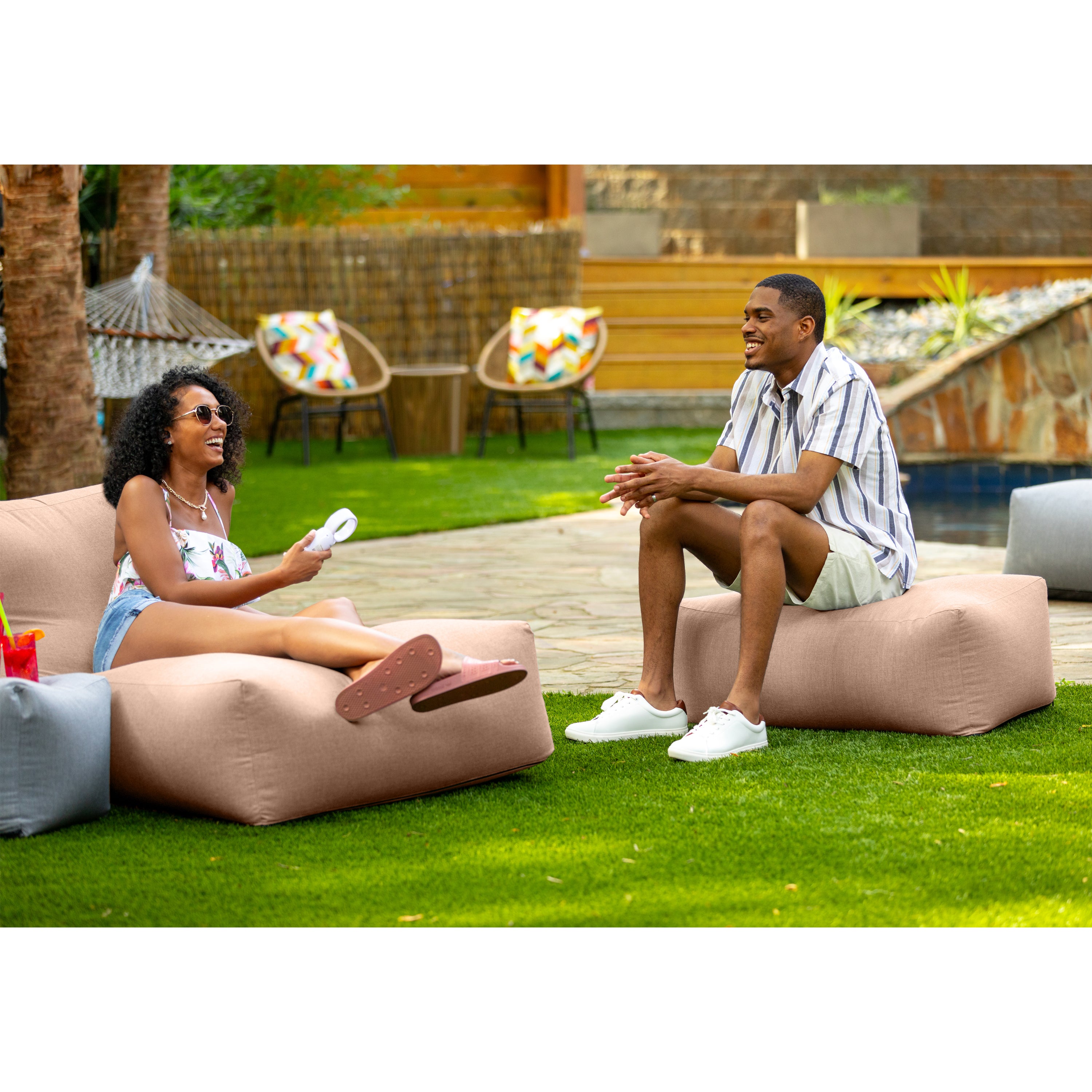 Coza Ottoman - Large Outdoor Pouf & Footrest - Sunbrella, Petal