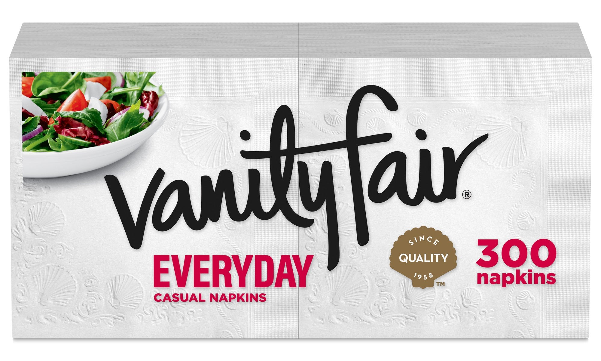 Vanity Fair 2-Ply Everyday Napkins, 13" X 6", White, Pack of 300 Napkins