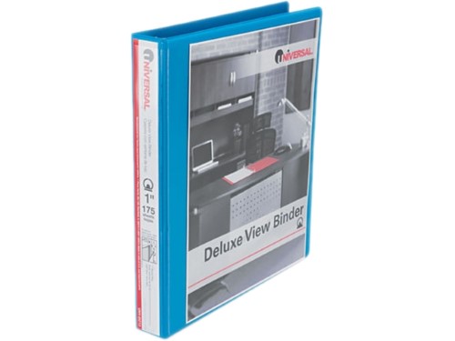 Universal Deluxe Round Ring Vinyl View Binder, 1" Capacity, Light Blue