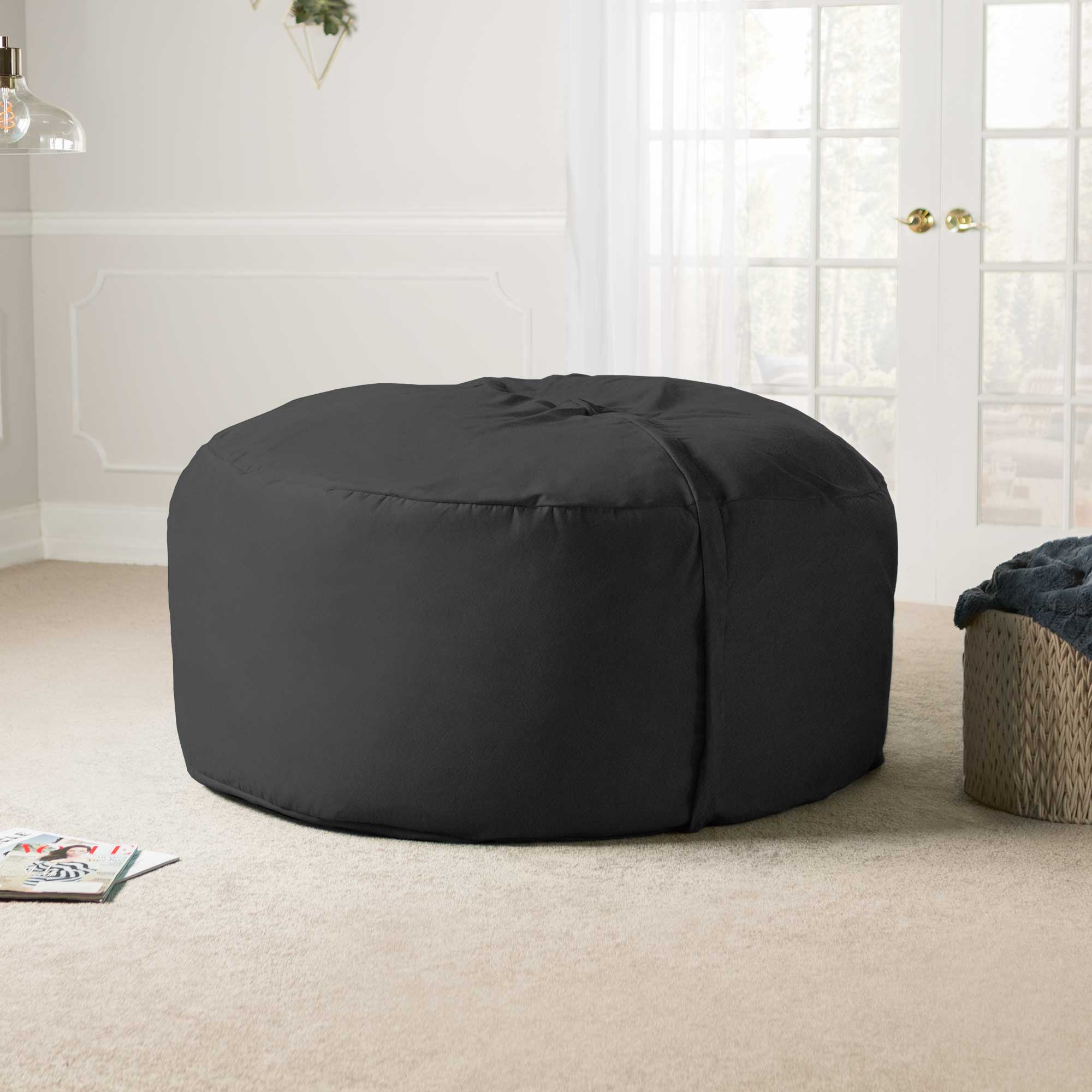 Jaxx Saxx 5 Foot Large Bean Bag w/ Removable Cover, Black