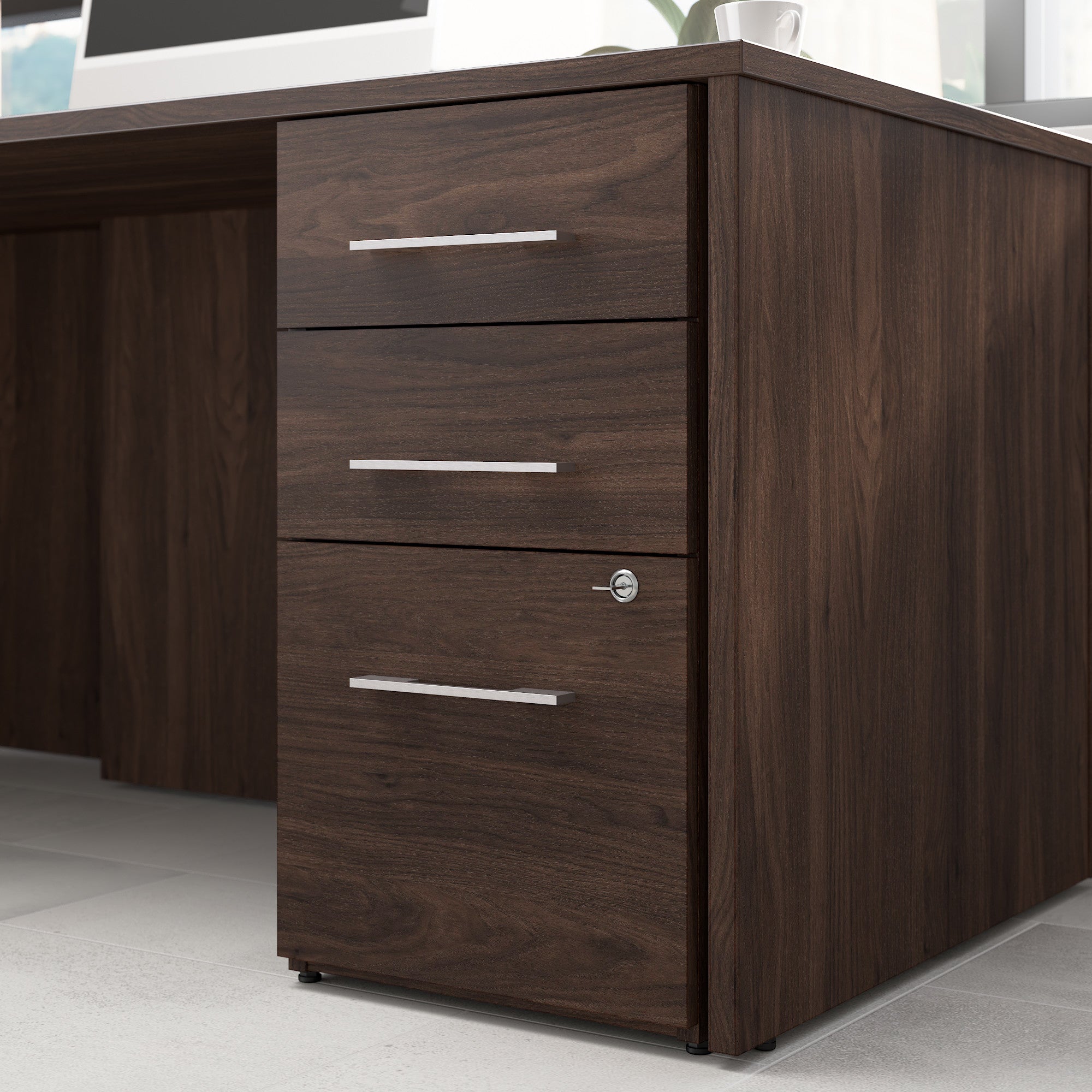 Bush Business Furniture Office 500 16W 3 Drawer File Cabinet in Black Walnut - Assembled - 15.75" Width x 20.35" Depth x 28.84" Height