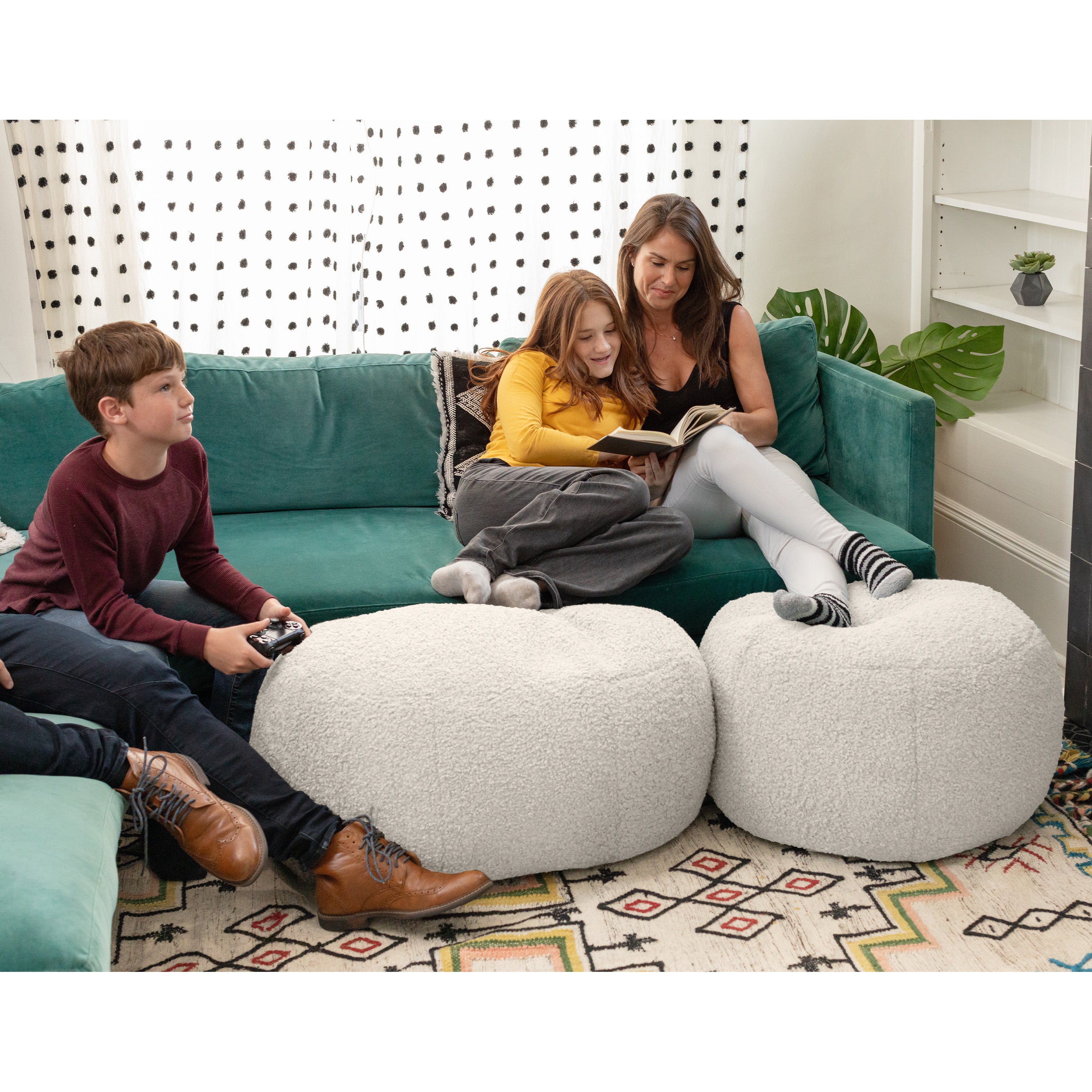 Jaxx Ellis Ottoman Shearling Faux-Lamb Plush Pouf for Modern Interior Design, Large, Cloud
