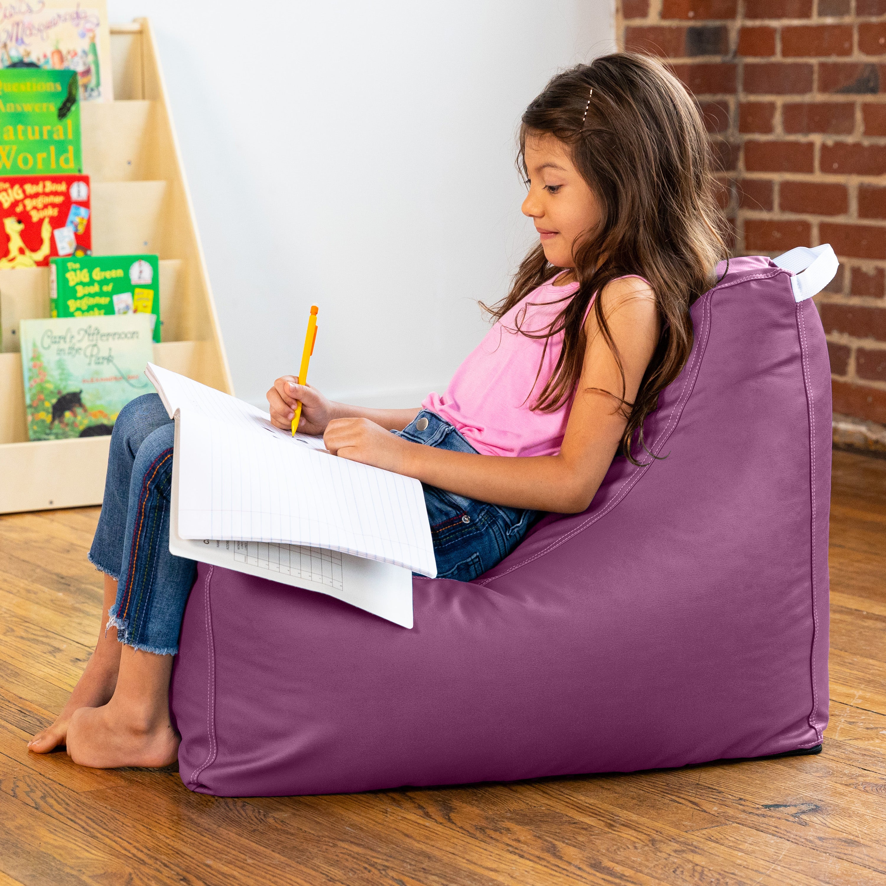 Jaxx Pezzi Jr Kids Classroom Bean Bag Chair, Premium Vinyl, Purple