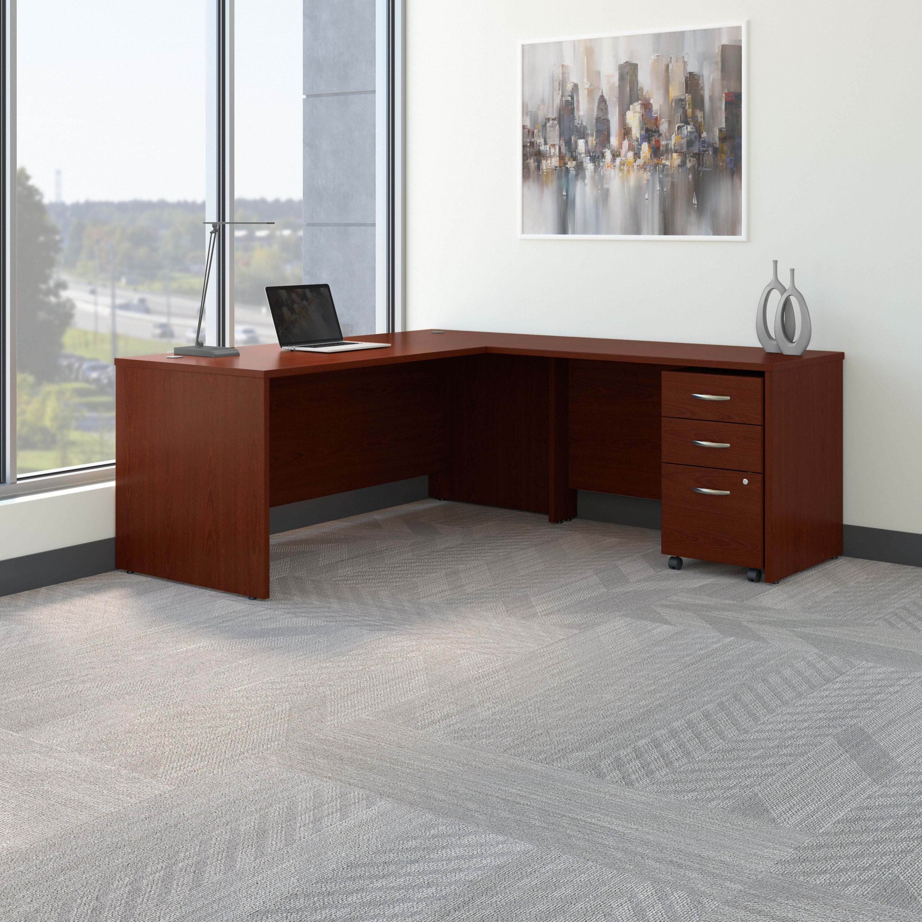 Bush Business Furniture Series C 72W L Shaped Desk with 48W Return and Mobile File Cabinet in Mahogany - 71.02" Width x 77.05" Depth x 29.8" Height