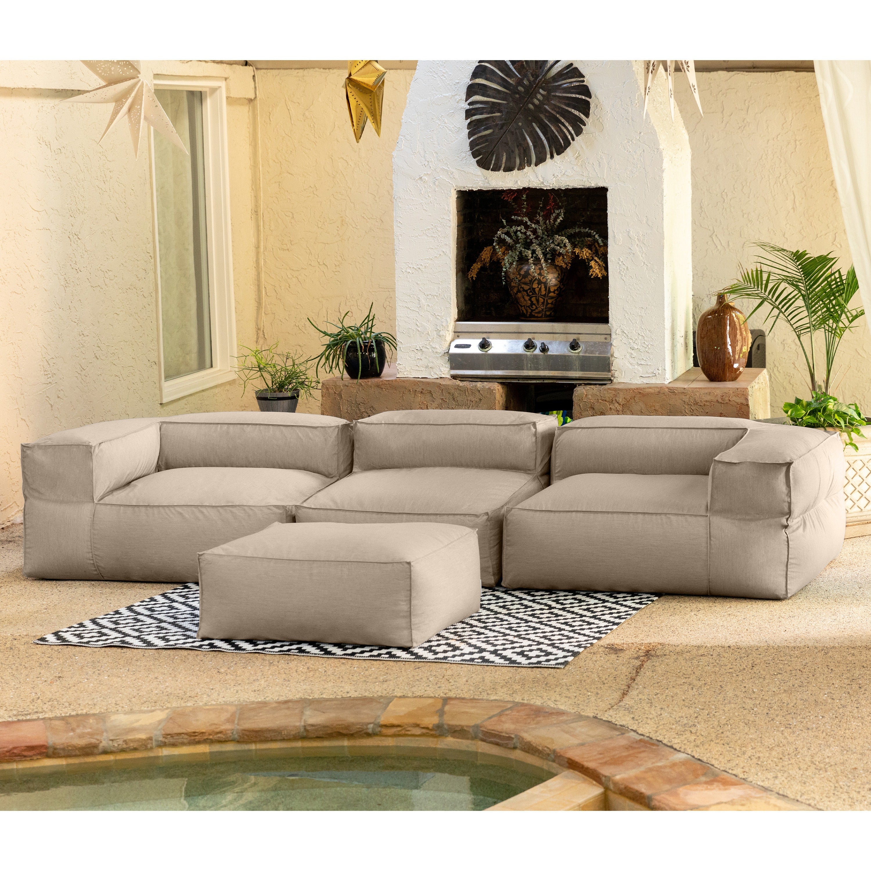 Baya 4 Piece Outdoor Sofa with Ottoman - Luxurious European Style Soft Seating, Ash