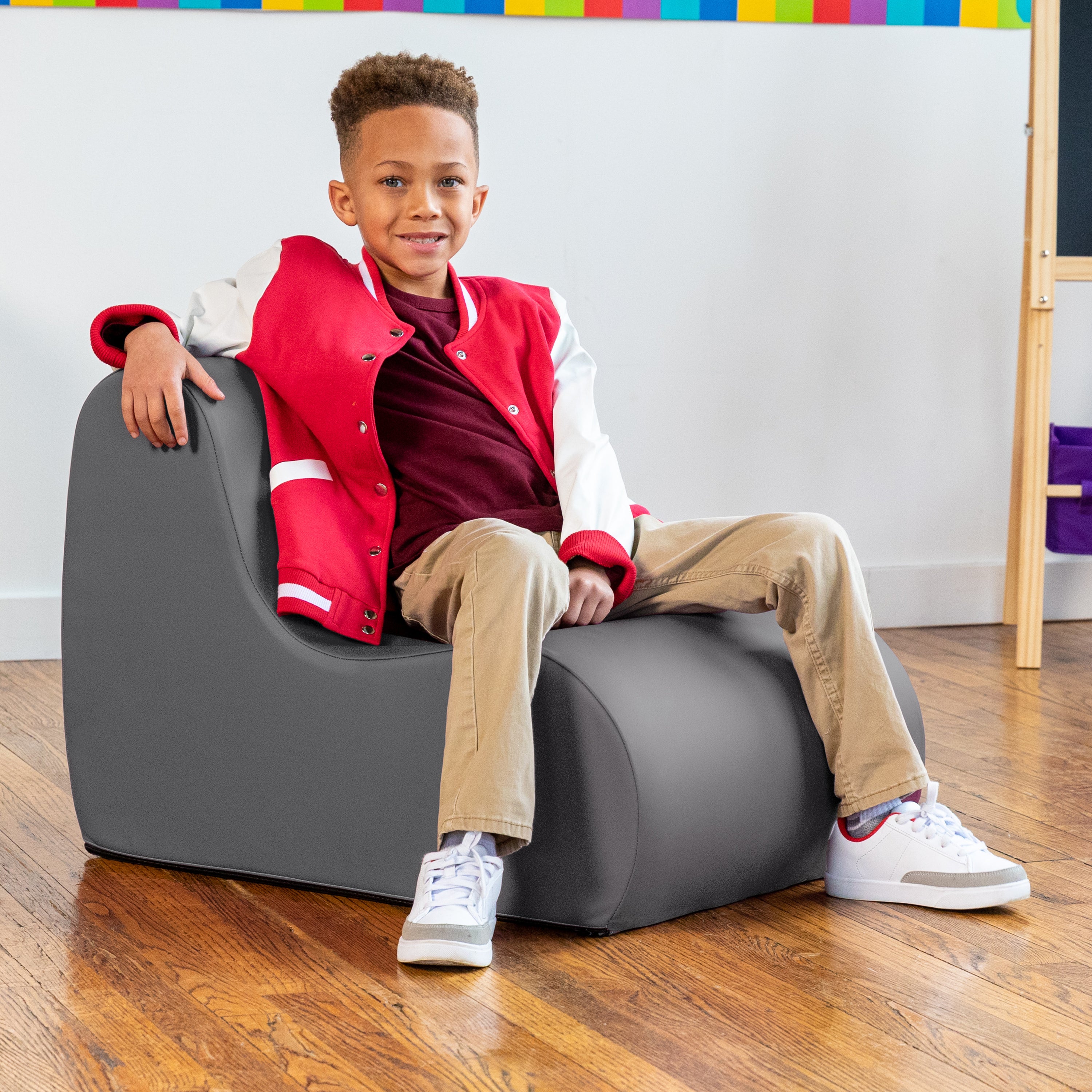 Jaxx Midtown Small Classroom Soft Foam Chair - Premium Vinyl Cover, Charcoal