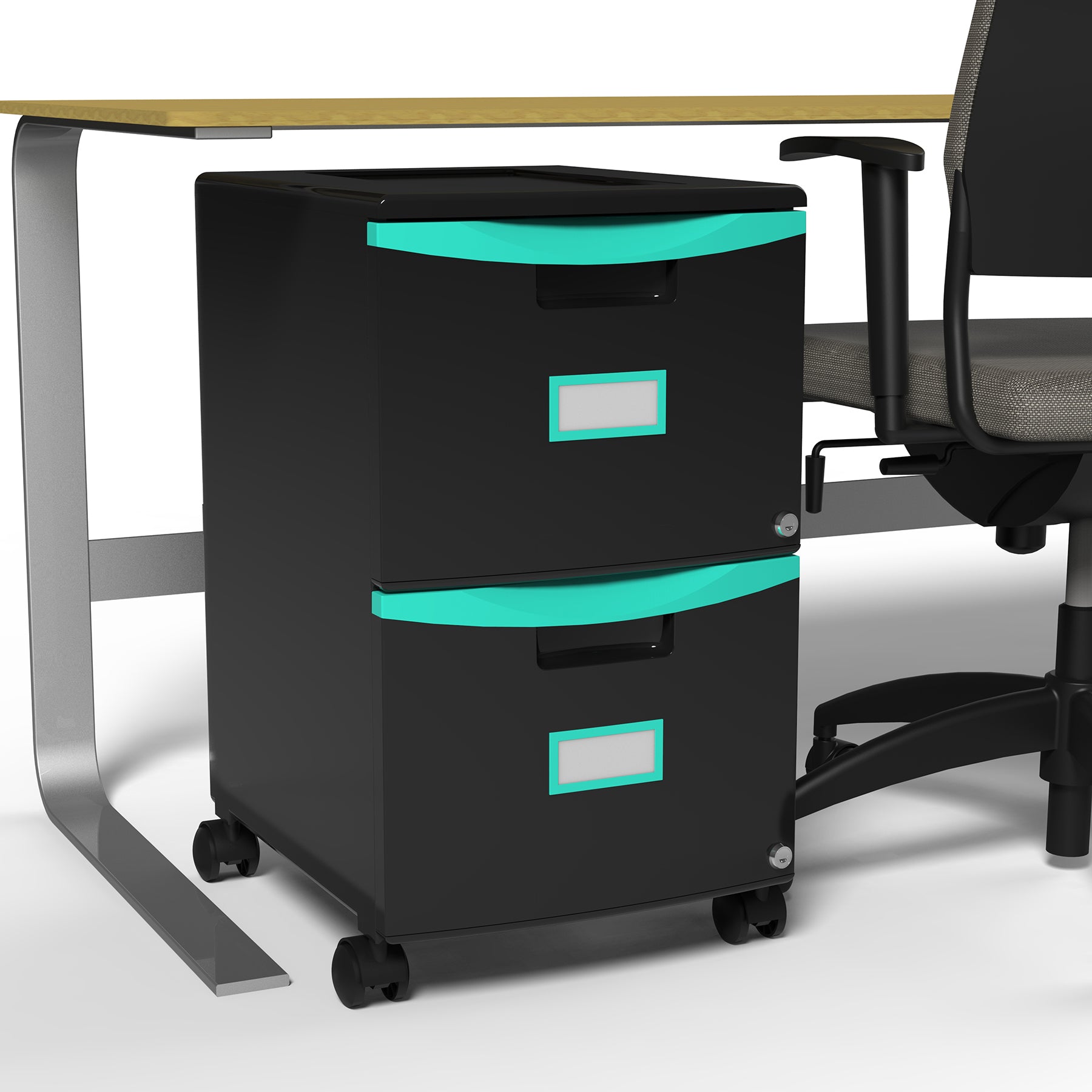 2 Drawer Mobile File Cabinet with Lock, Black & Teal