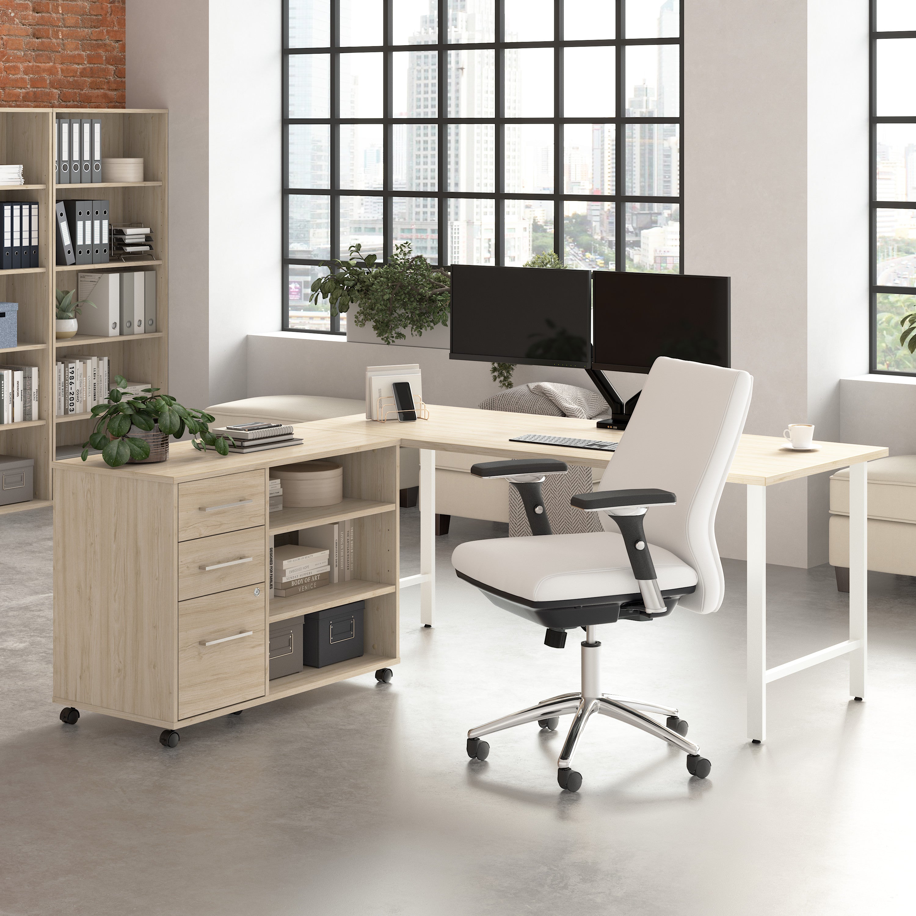 Bush Business Furniture Hustle 72W x 30D Computer Desk and Storage Cabinet with Drawers and Shelves in Natural Elm - 71.02" Width x 29.37" Depth x 30.07" Height