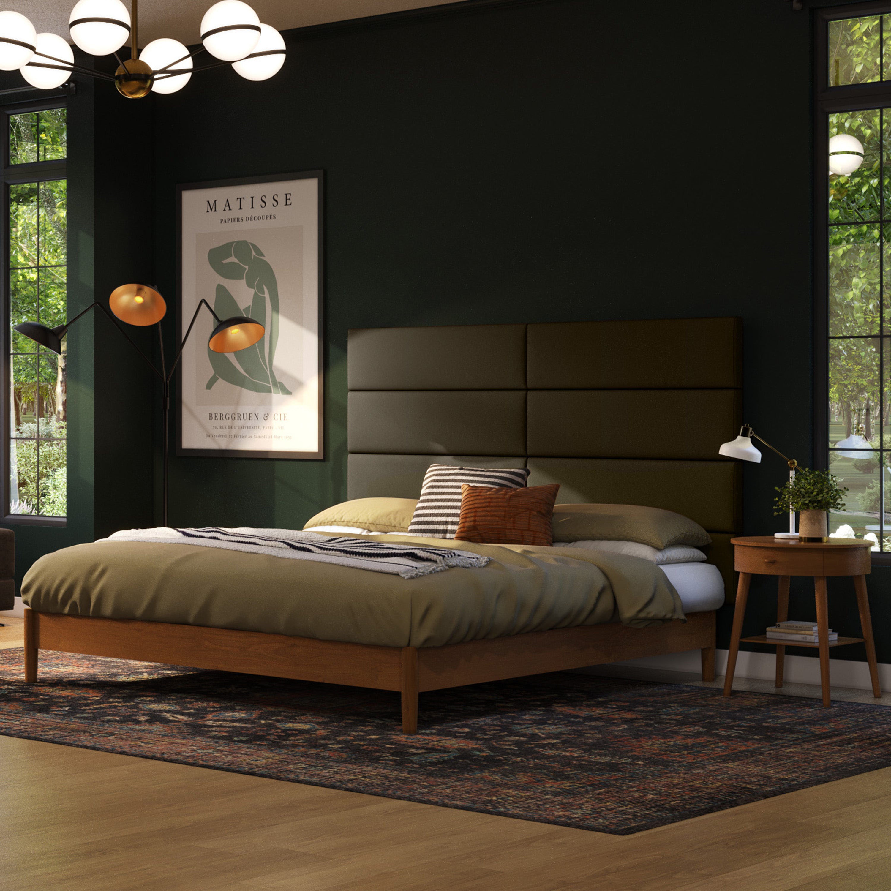 Jaxx Panelist Modern Padded Headboard – Set of 4 Wall Mounted Panels (Each 11.25" x 30") - Queen, Vegan Leather, Thunder Grey