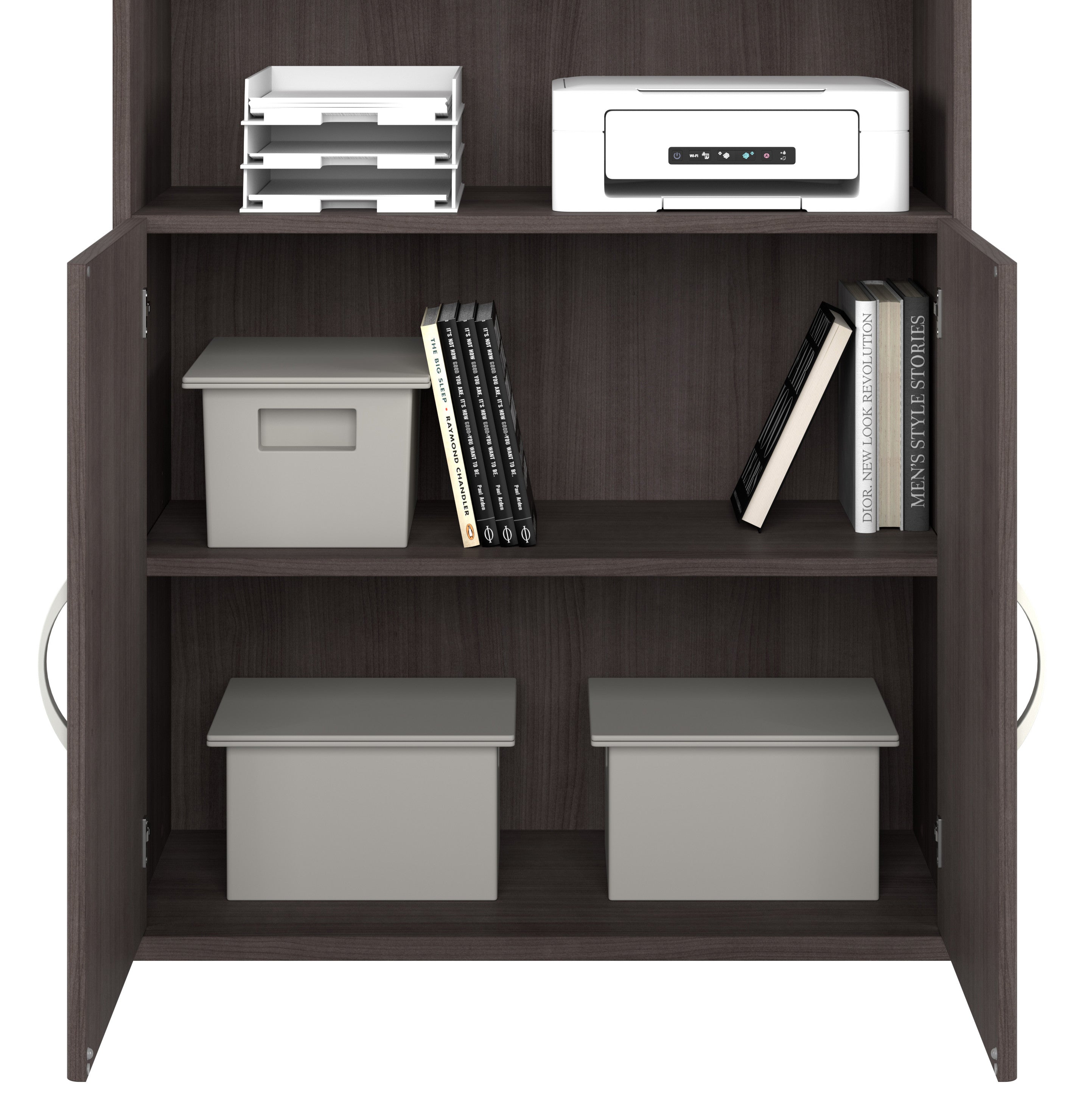 Bush Business Furniture Hybrid Tall 5 Shelf Bookcase with Doors in Storm Gray - 35.71" Width x 15.43" Depth x 72.8" Height