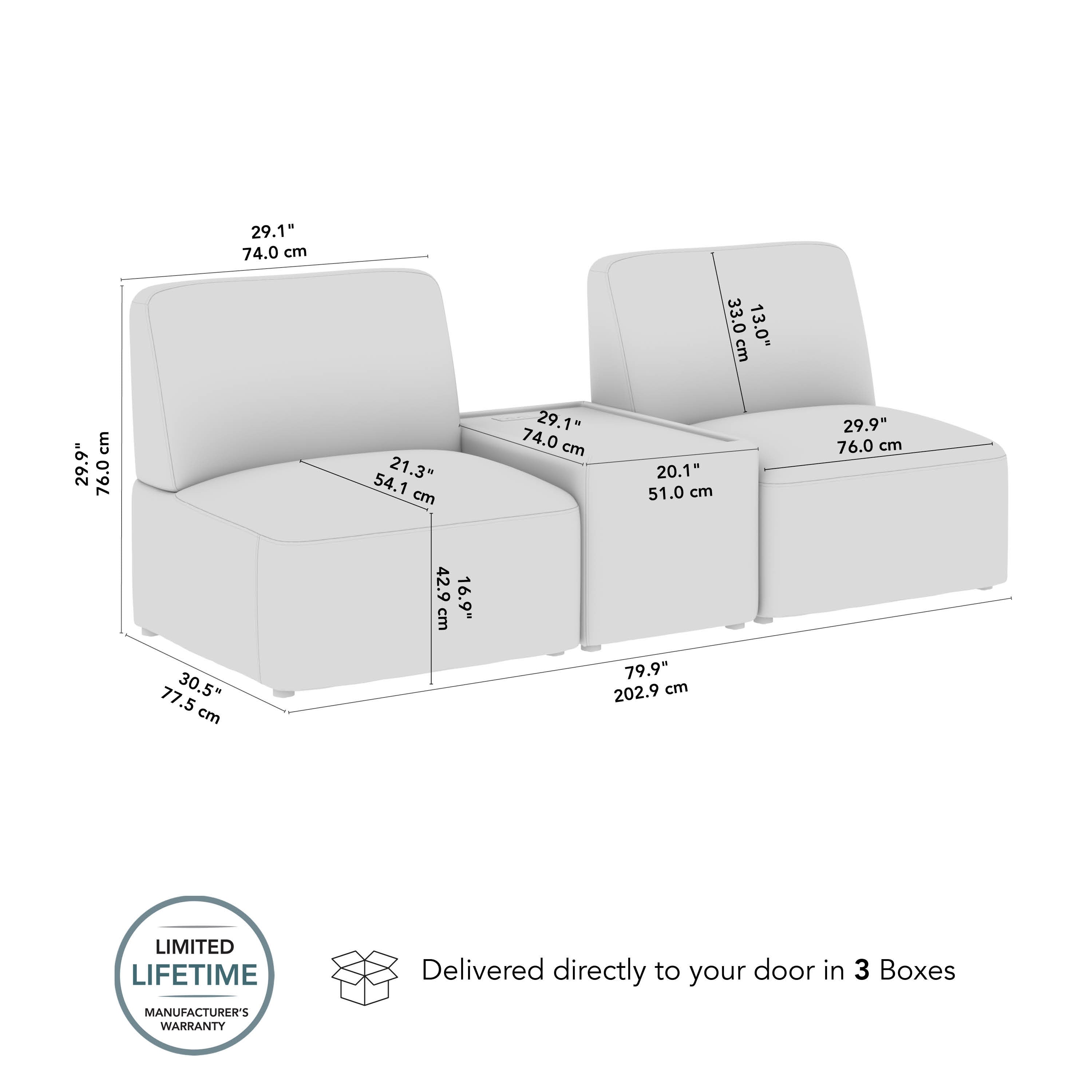 Bush Business Furniture Assemble Modular 2 Seater Sectional with Charging Station in Mist Fabric - 79.92" Width x 30.51" Depth x 29.92" Height
