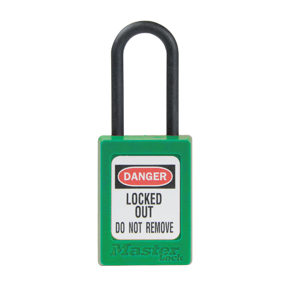 Green Dielectric Zenex™ Thermoplastic Safety Padlock, 1-3/8in (35mm) Wide with 1-1/2in (38mm) Tall Nylon Shackle, Non-Key Retaining