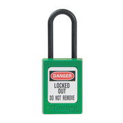Green Dielectric Zenex™ Thermoplastic Safety Padlock, 1-3/8in (35mm) Wide with 1-1/2in (38mm) Tall Nylon Shackle, Non-Key Retaining