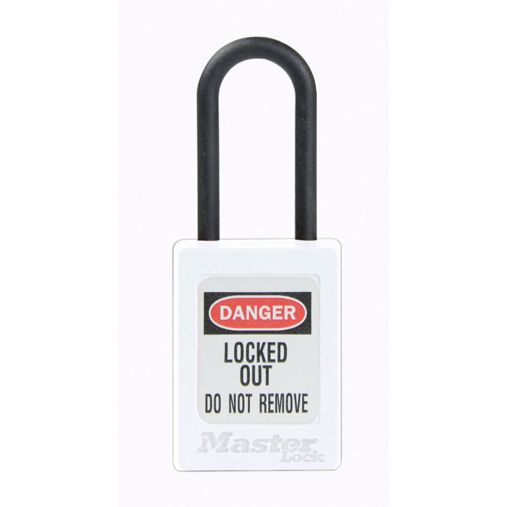 White Dielectric Zenex™ Thermoplastic Safety Padlock, 1-3/8in (35mm) Wide with 1-1/2in (38mm) Tall Nylon Shackle, Non-Key Retaining