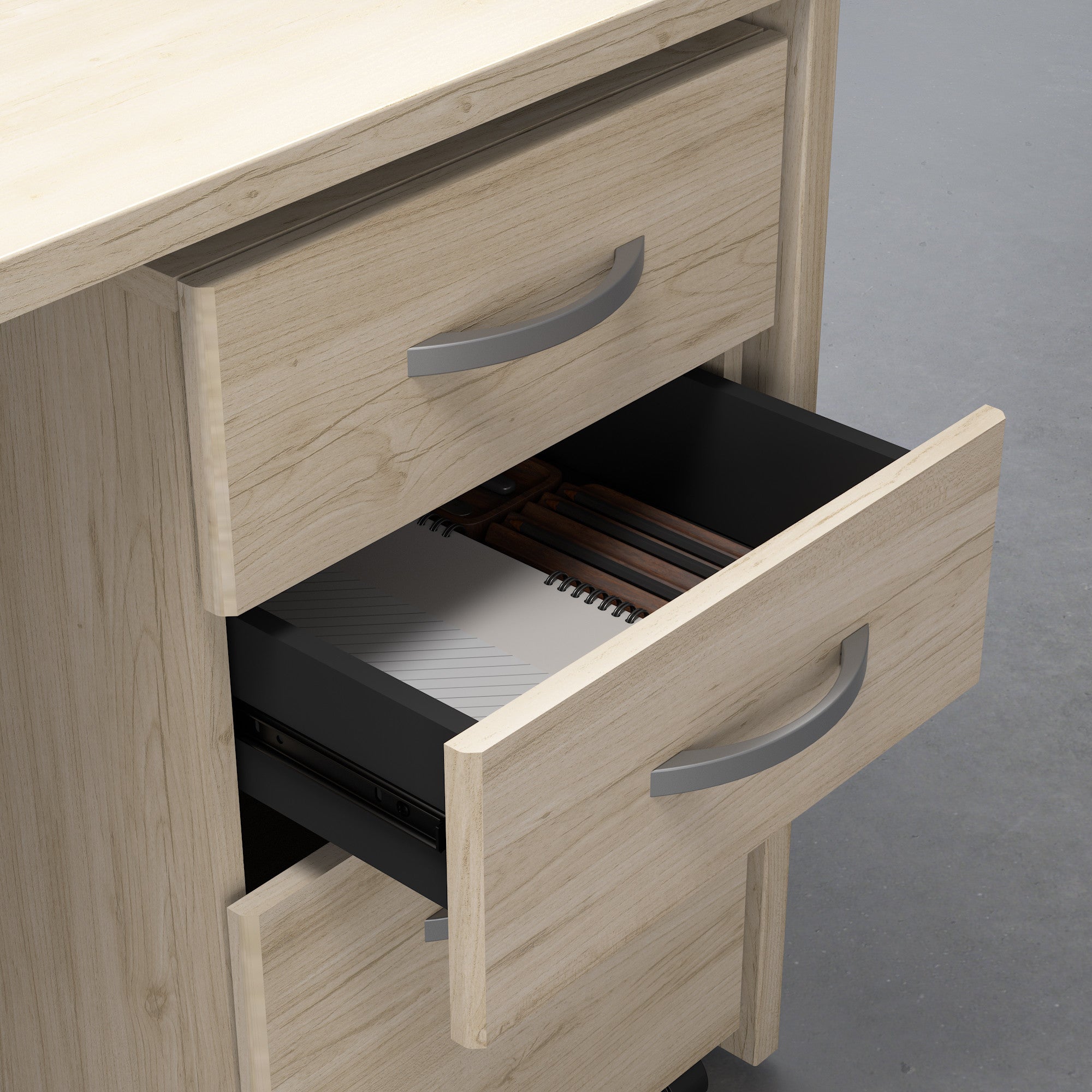 Bush Business Furniture Studio C 3 Drawer Mobile File Cabinet in Natural Elm - Assembled - 15.71" Width x 20.2" Depth x 27.79" Height