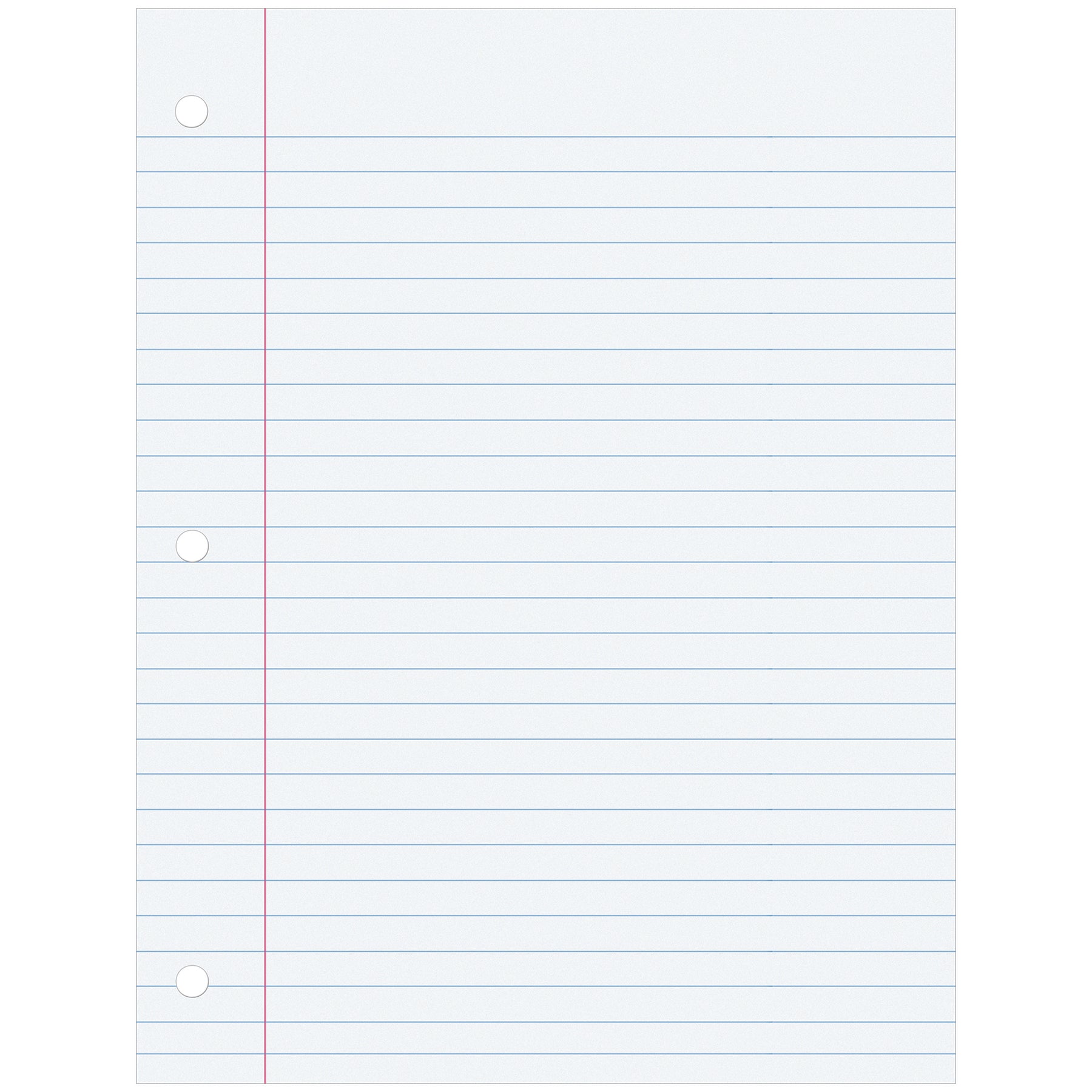 Filler Paper, White, 3-Hole Punched, Red Margin, 3/8" Ruled, 8" x 10.5", 200 Sheets