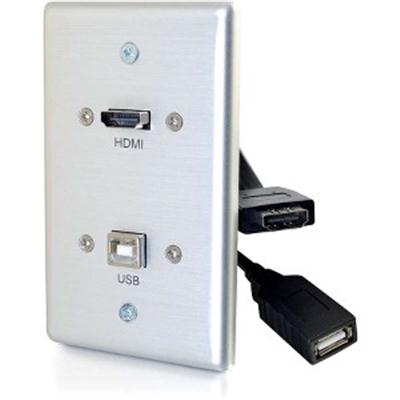 C2G/Cables to Go 39874 HDMI and USB Pass Through Single Gang Wall Plate  Brushed Aluminum