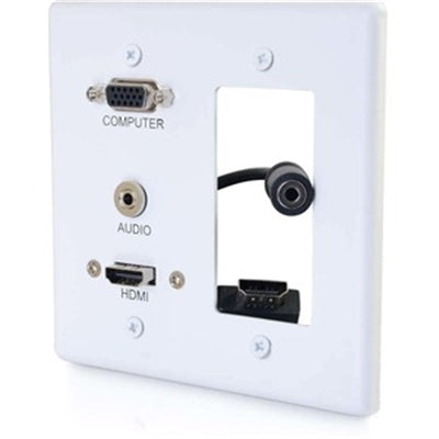 C2G Decorative Dual Gang VGA  3.5mm Audio and HDMI Wall Plate White