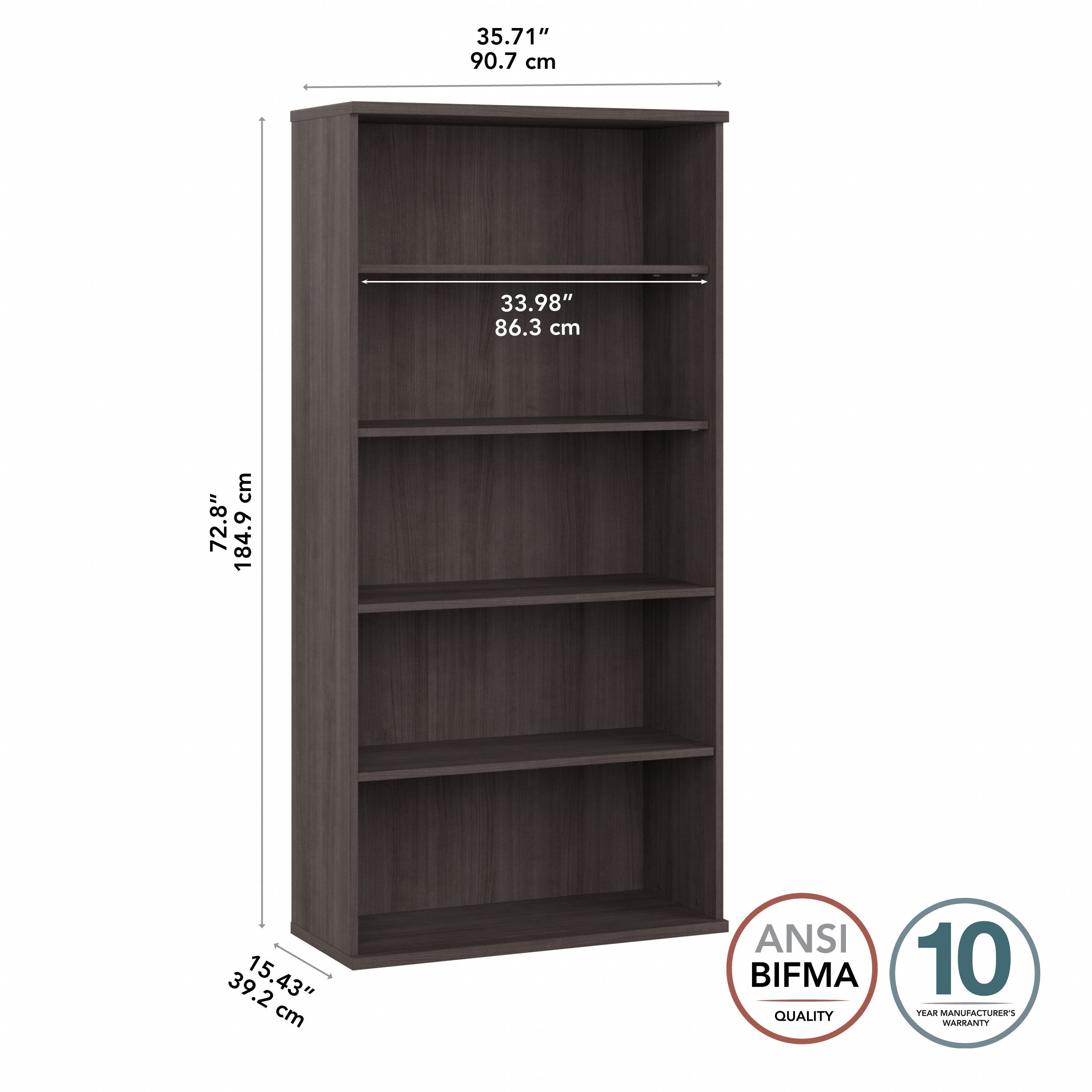 Bush Business Furniture Studio C 5 Shelf Bookcase in Storm Gray - 35.71" Width x 15.43" Depth x 72.8" Height